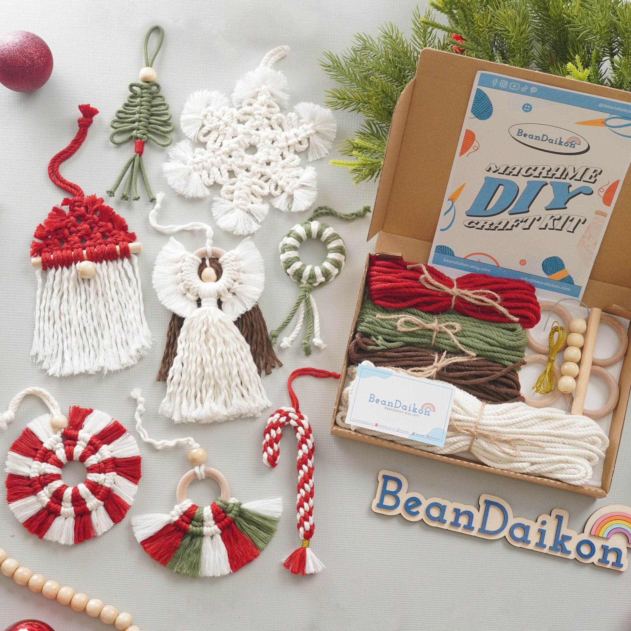 Macrame Christmas Ornament DIY Kit – Handmade Holiday Decor K65