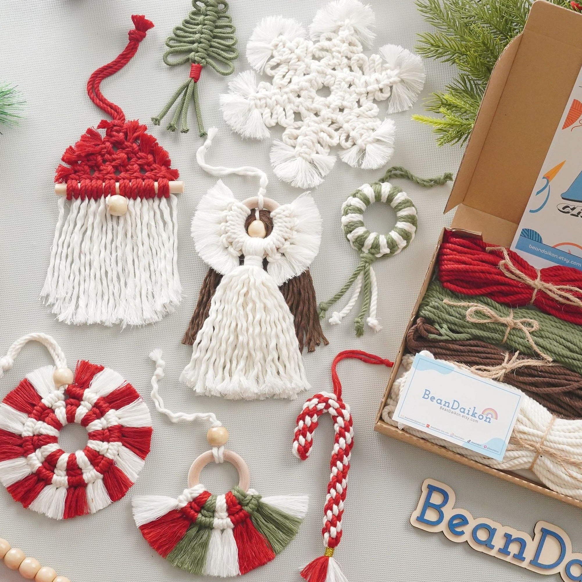 Macrame Christmas Ornament DIY Kit – Handmade Holiday Decor K65