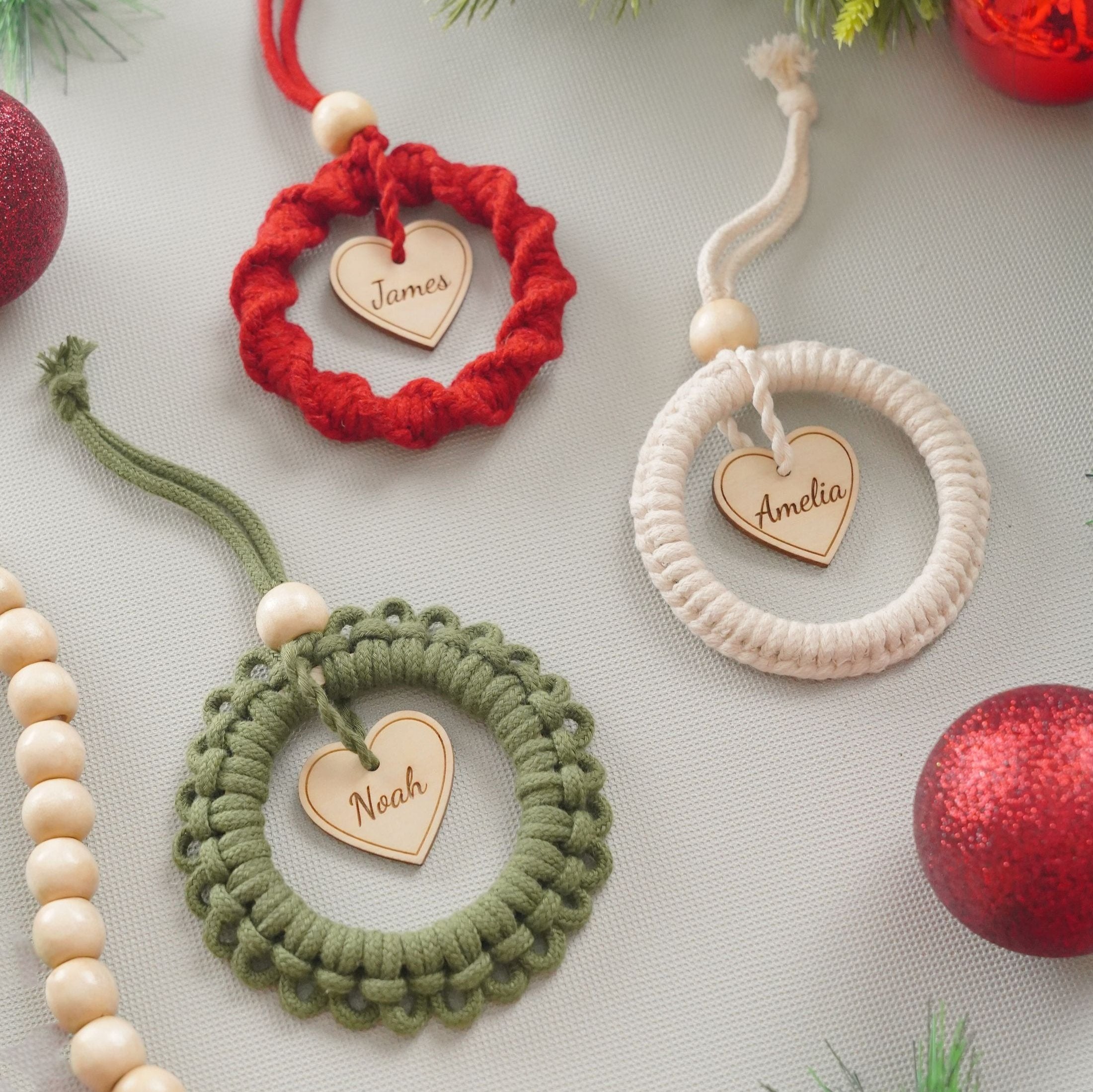 DIY Christmas Wreath Trio Kit – Personalized Macrame Ornament Set K66