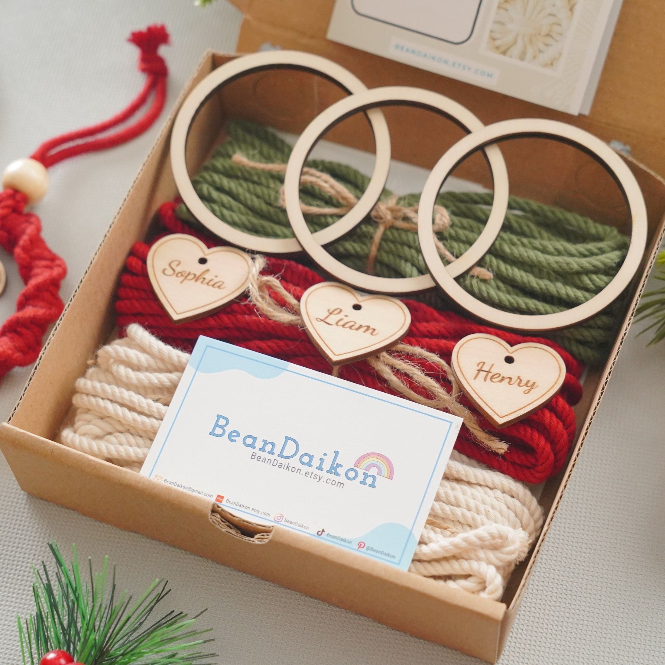DIY Christmas Wreath Trio Kit – Personalized Macrame Ornament Set K66