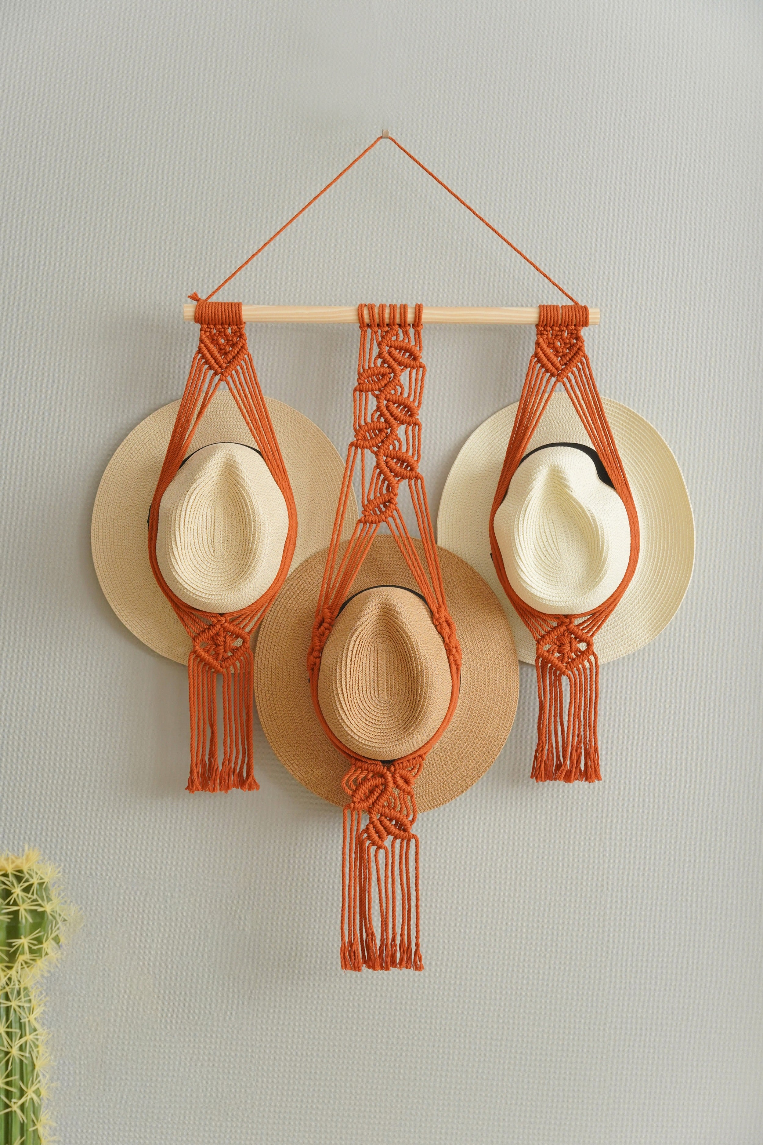 Macrame Hat Organizer Combo – Hanging Wall Hat Holder Boho Decor H12