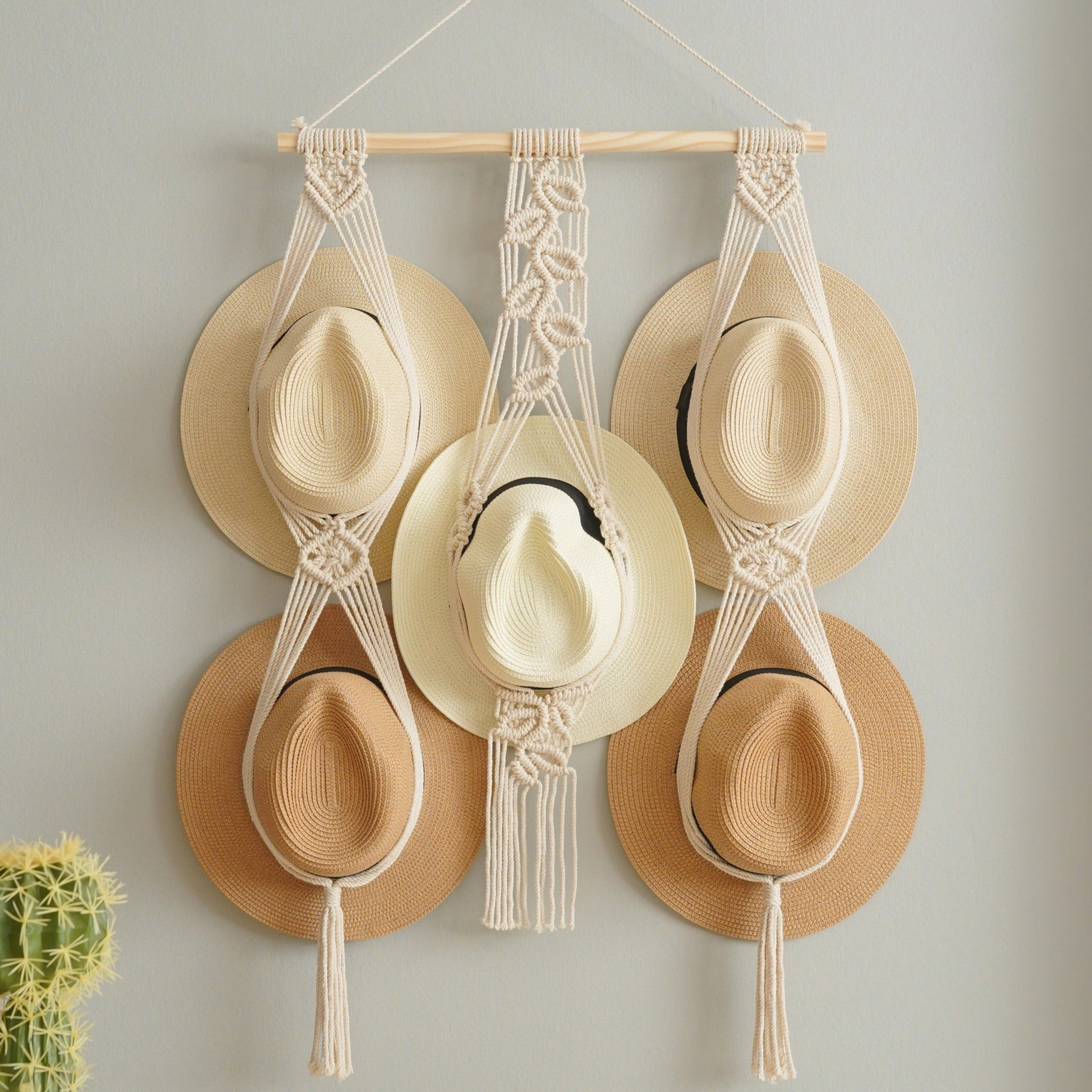 Macrame Hat Organizer Combo – Hanging Wall Hat Holder Boho Decor H12