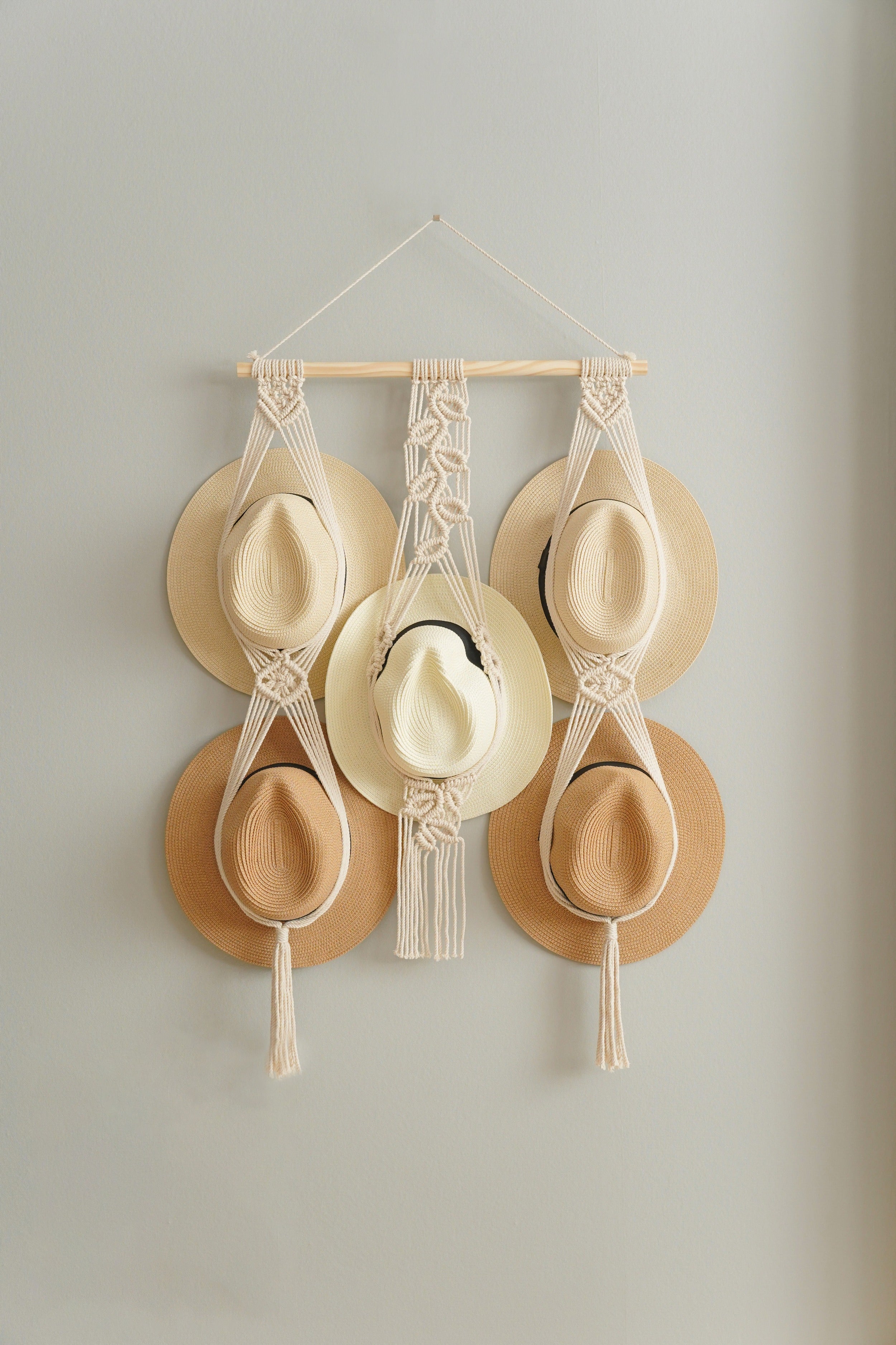 Macrame Hat Organizer Combo – Hanging Wall Hat Holder Boho Decor H12