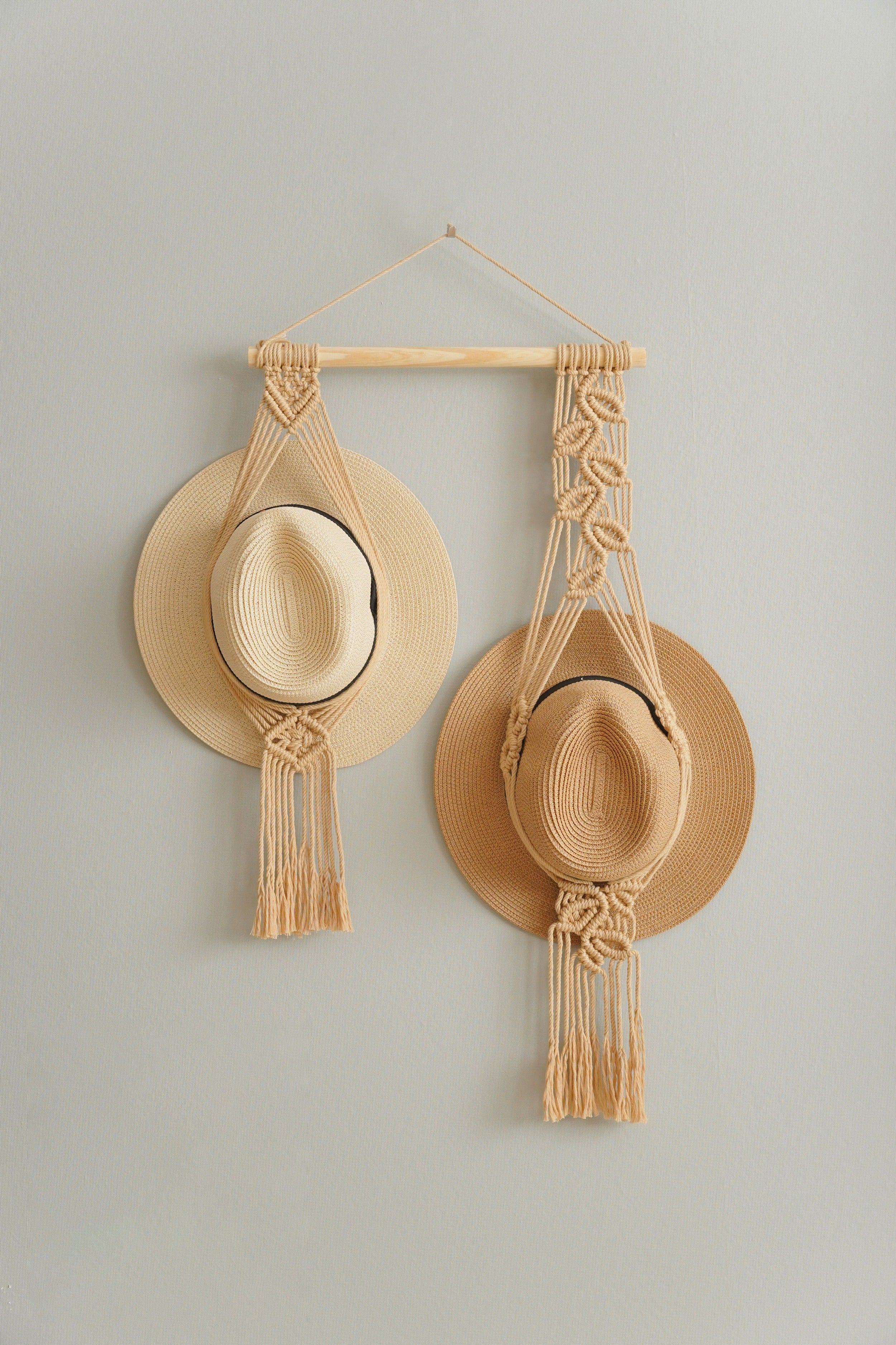 Macrame Hat Organizer Combo – Hanging Wall Hat Holder Boho Decor H12