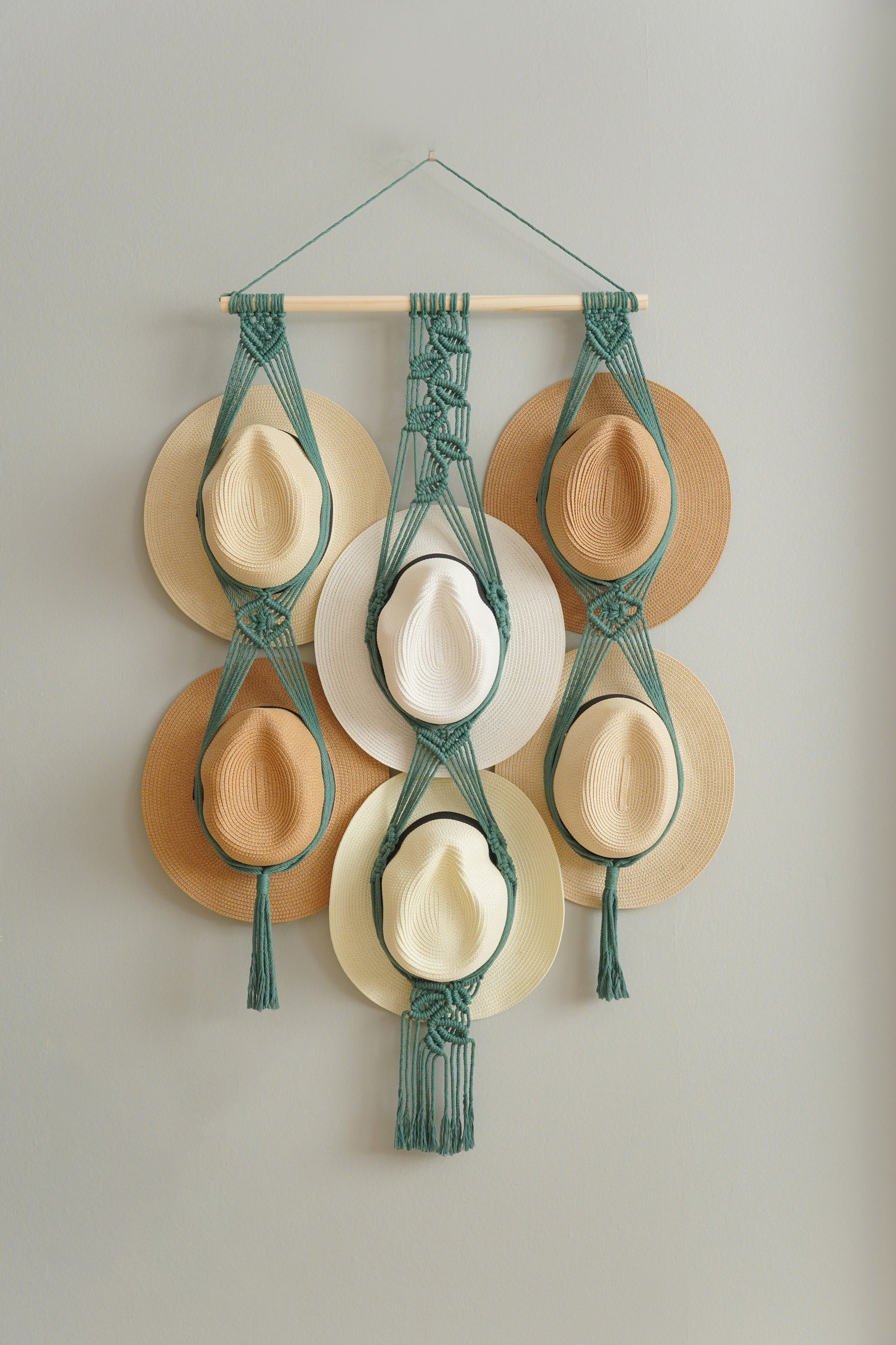 Macrame Hat Organizer Combo – Hanging Wall Hat Holder Boho Decor H12