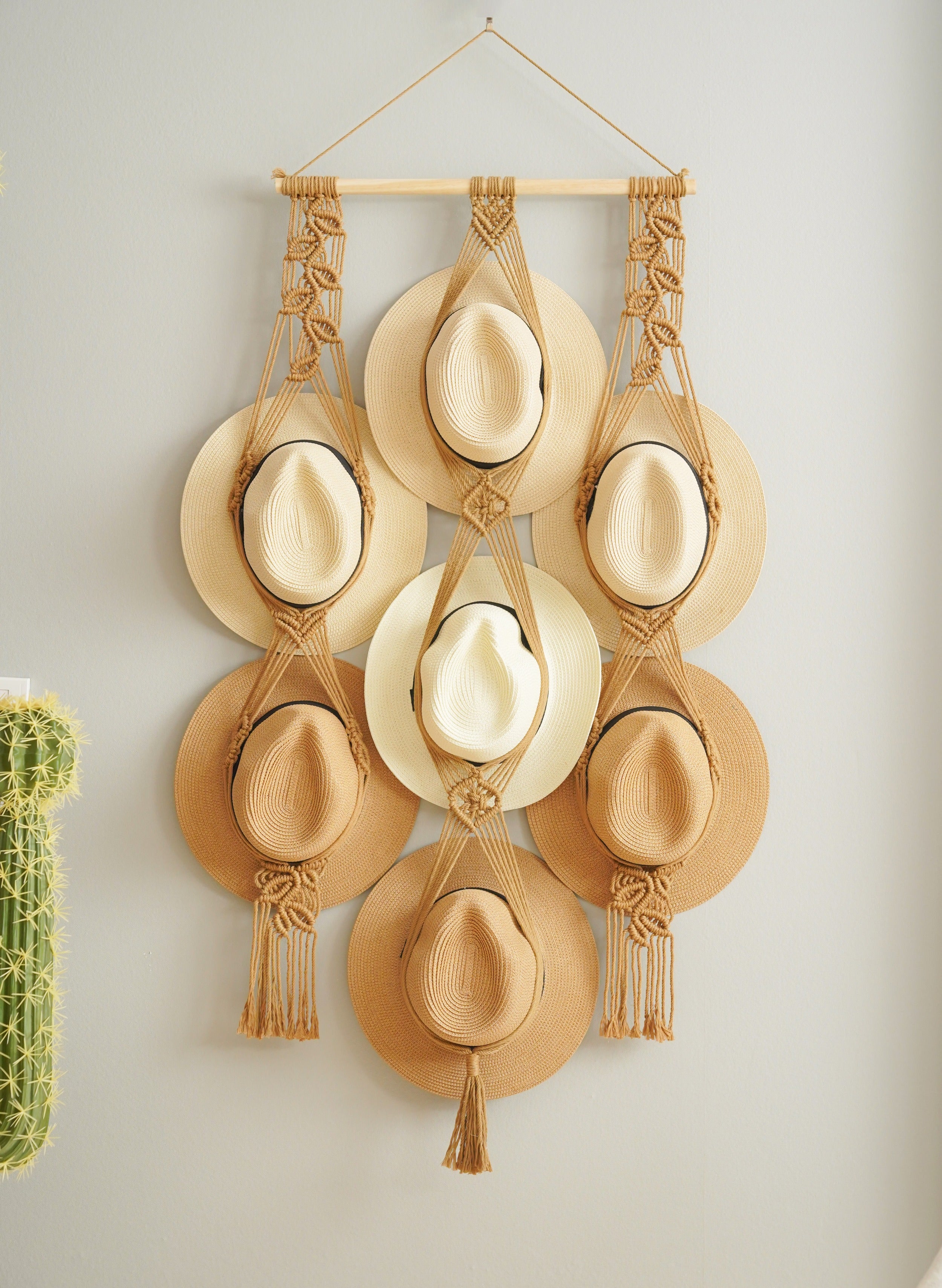 Macrame Hat Organizer Combo – Hanging Wall Hat Holder Boho Decor H12