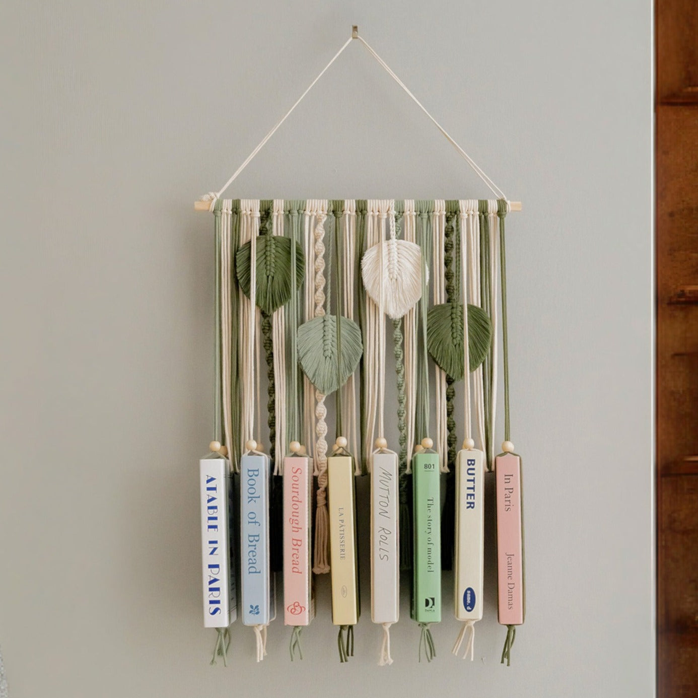 Macrame Book Organizer – Hanging Wall Bookshelf for Kids Room I62