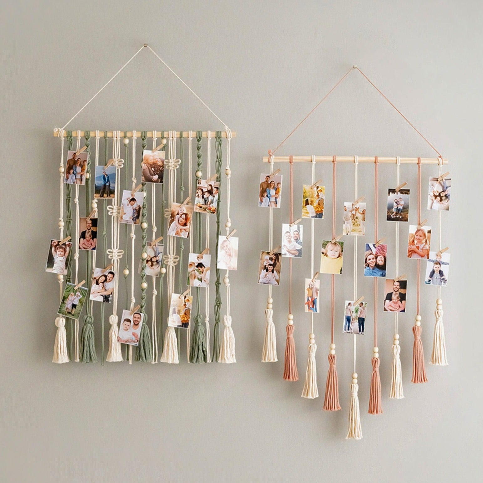 Macrame Photo Display – Boho Wall Hanging with Tassels I76