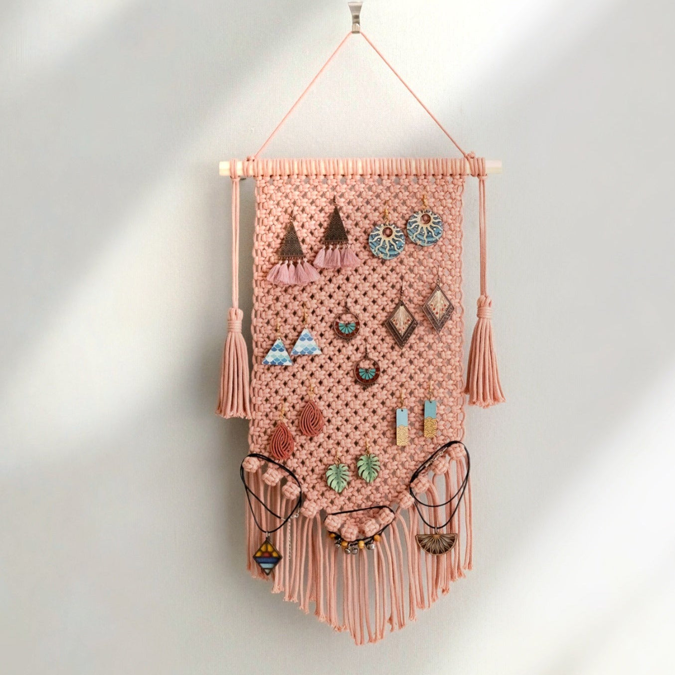 Handmade Macrame Earring Holder – Jewelry Wall Organizer I52