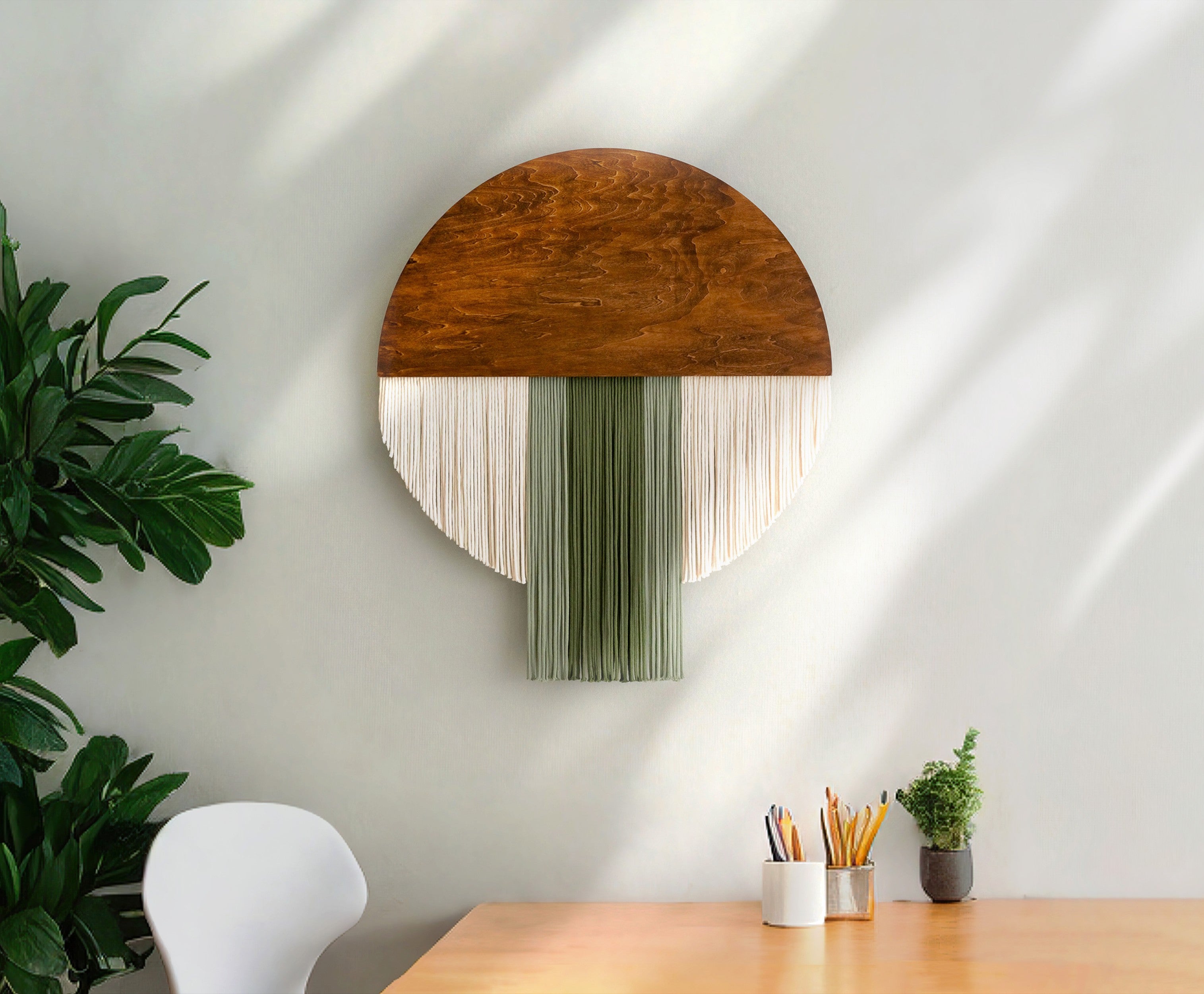 The Bloom Wall Hanging – Boho Cotton Fiber Art in Green V60