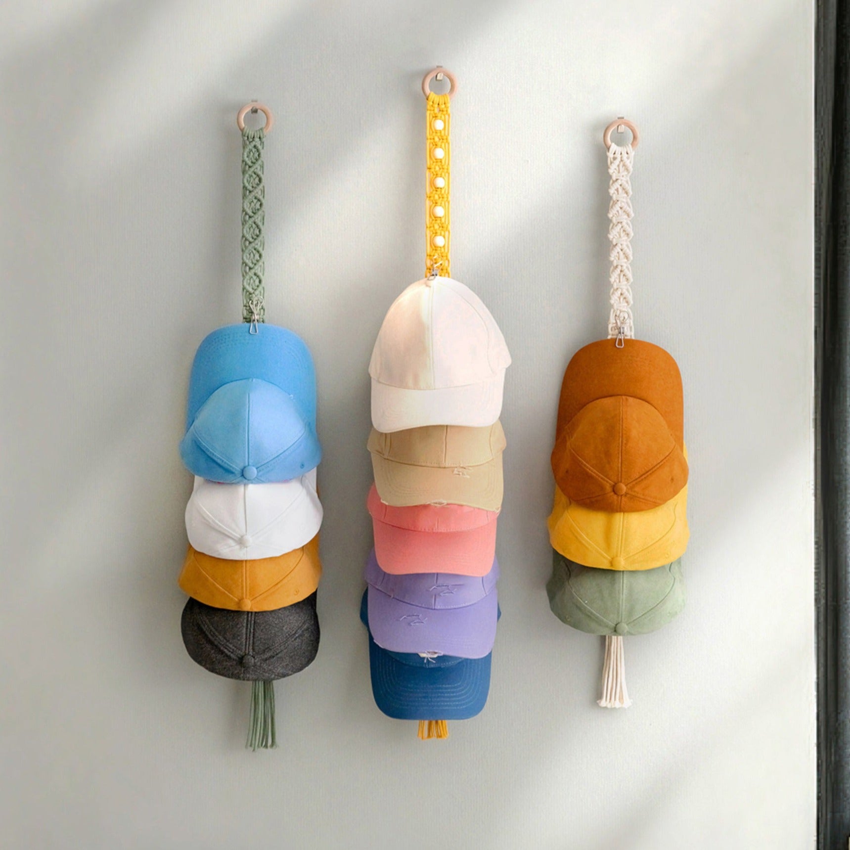 Macrame Cap Holder Strap – Wall Organizer for Baseball Hats I49