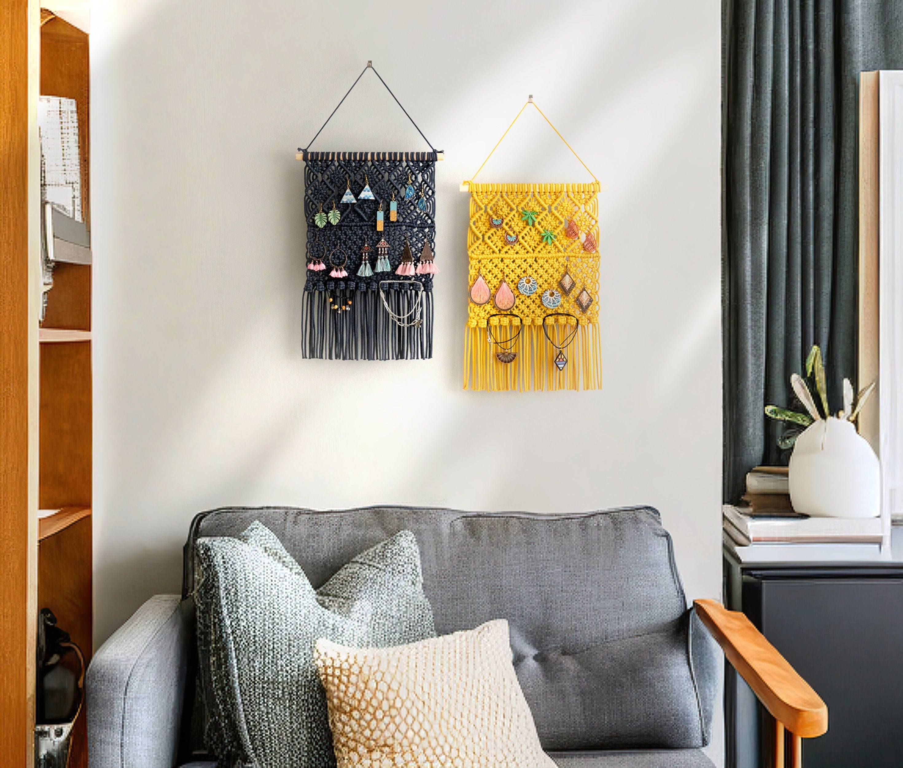 Boho Macrame Earring Holder – Handmade Jewelry Display Organizer I35