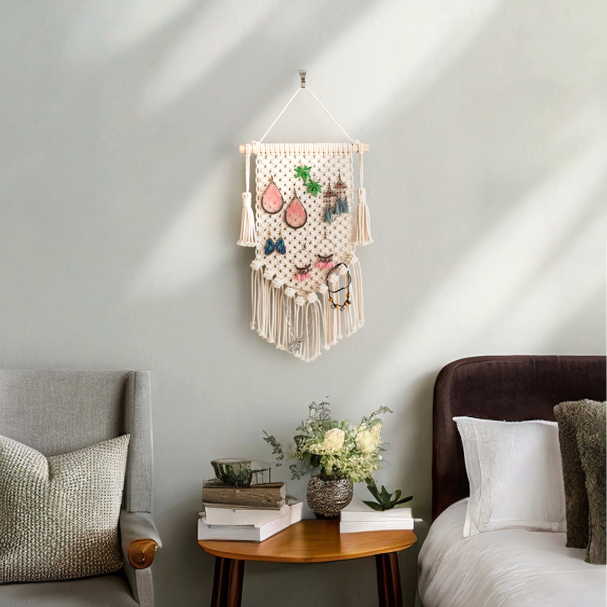 Macrame Earring Holder macrame cord for Wall Jewelry Organizer I52