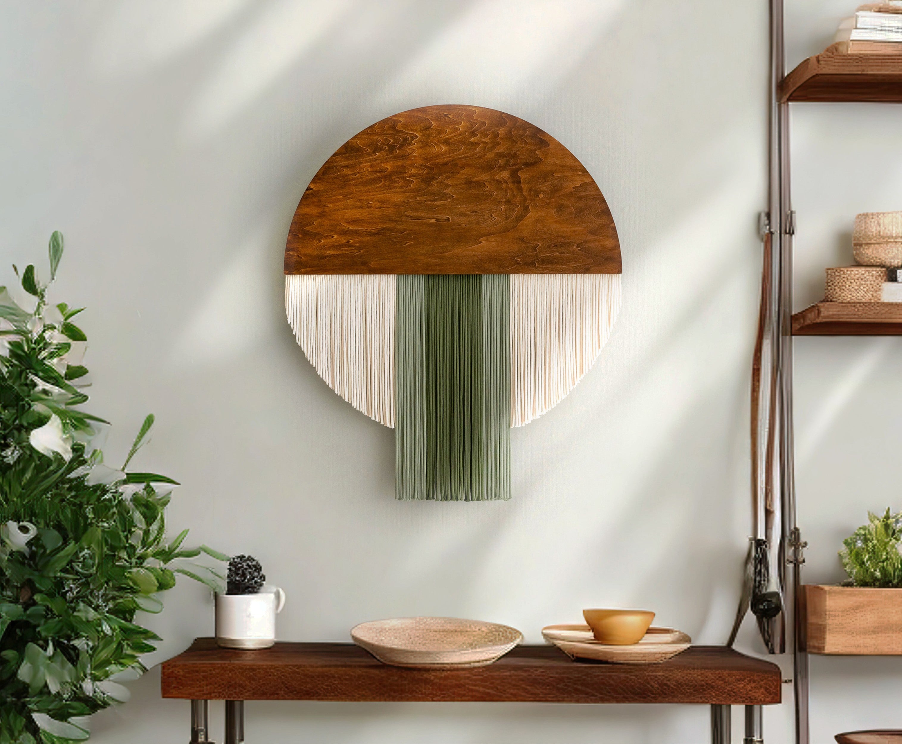 The Bloom Wall Hanging – Boho Cotton Fiber Art in Green V60