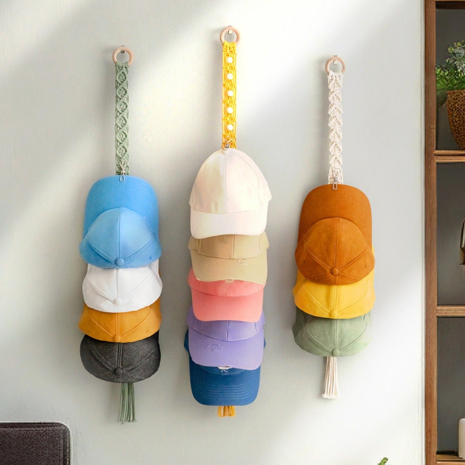 Macrame Cap Holder Strap – Wall Organizer for Baseball Hats I49