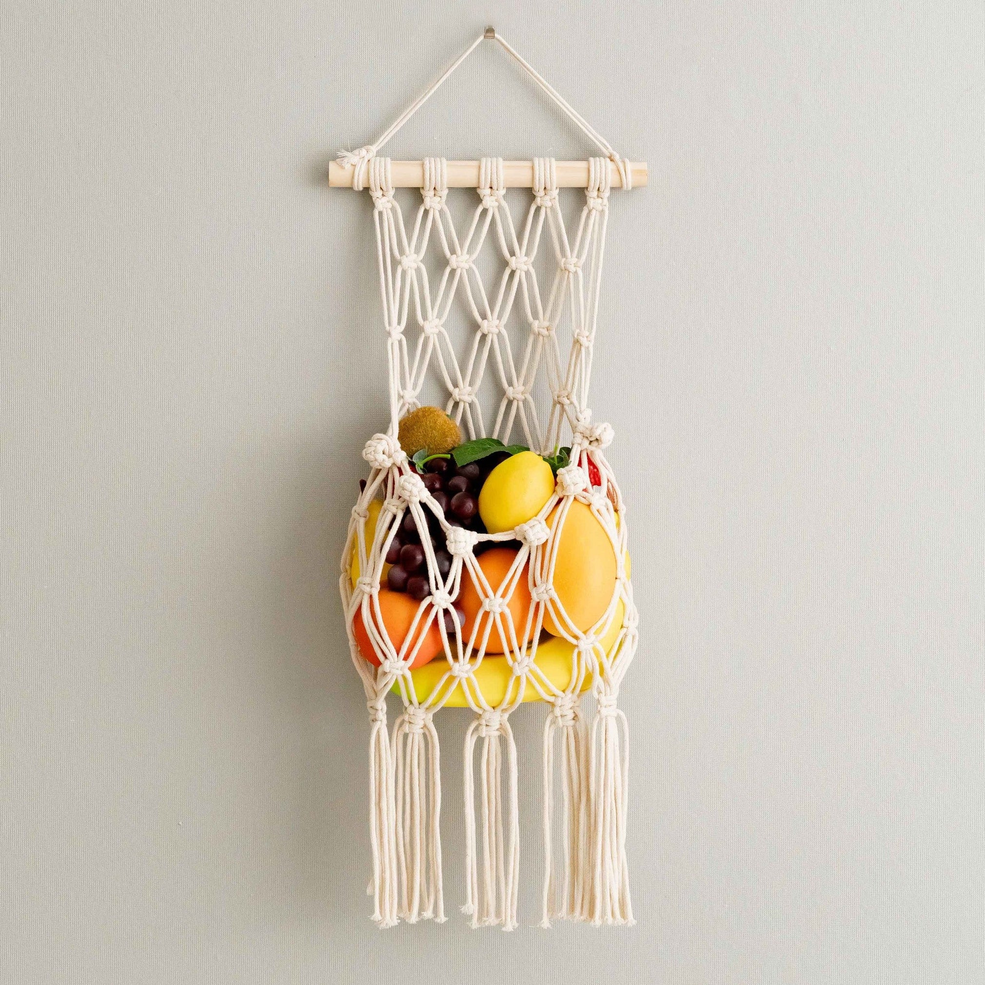 Macrame Fruit Wall Hanger – Boho Cotton Rope Organizer I38