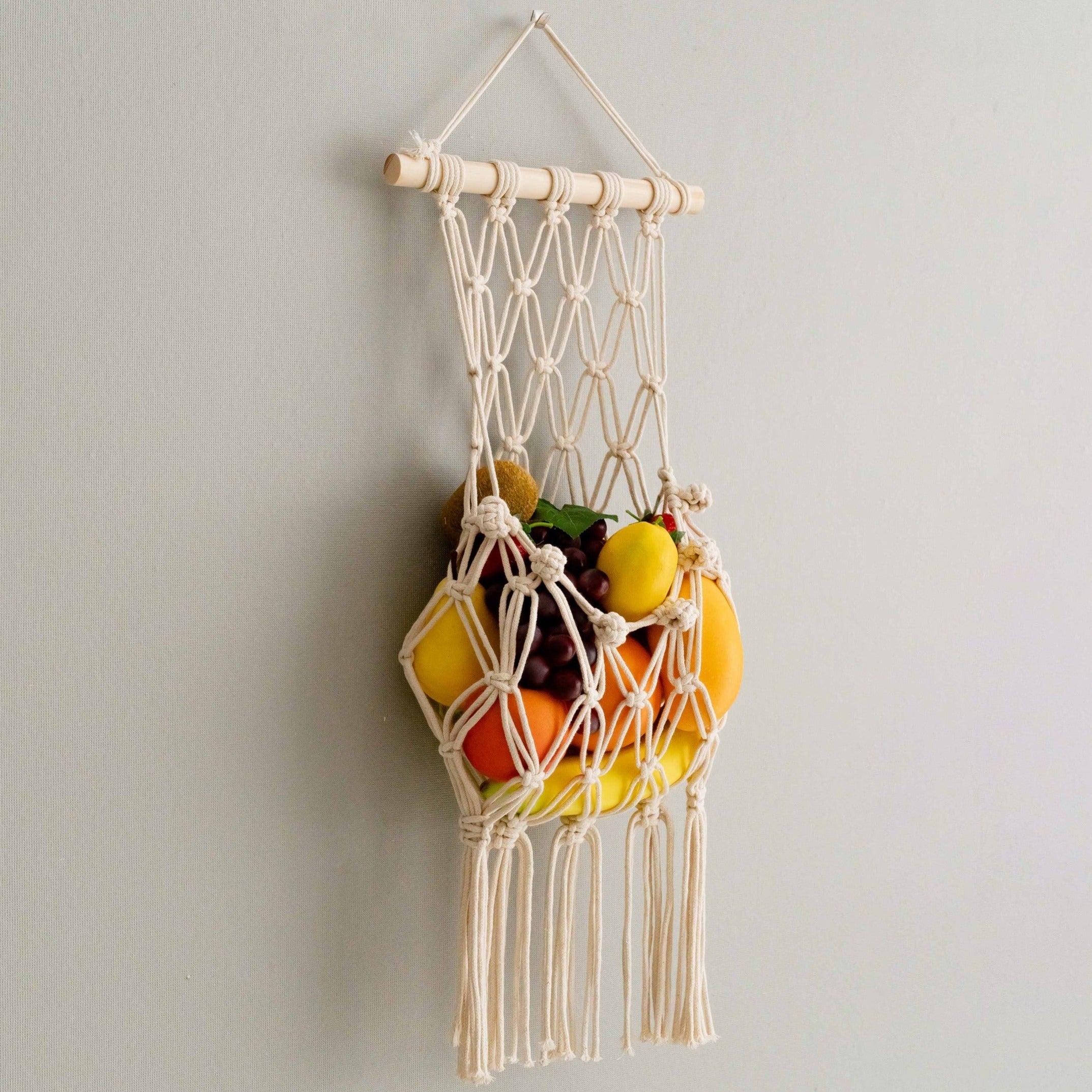 Macrame Fruit Wall Hanger – Boho Cotton Rope Organizer I38