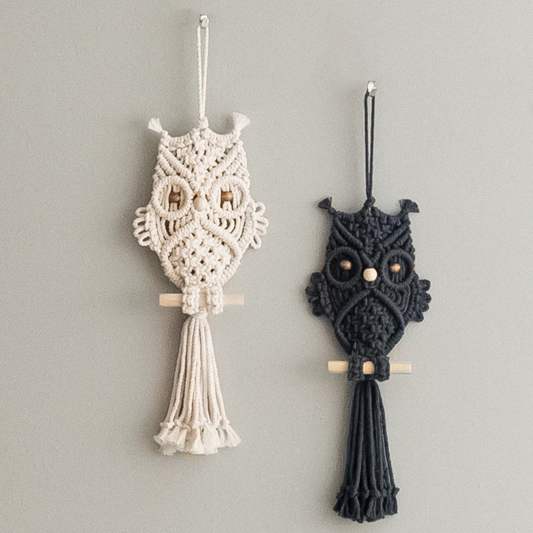 Boho Owl Wall Decor – Macrame Owl Hanging for Rustic Home Style W73