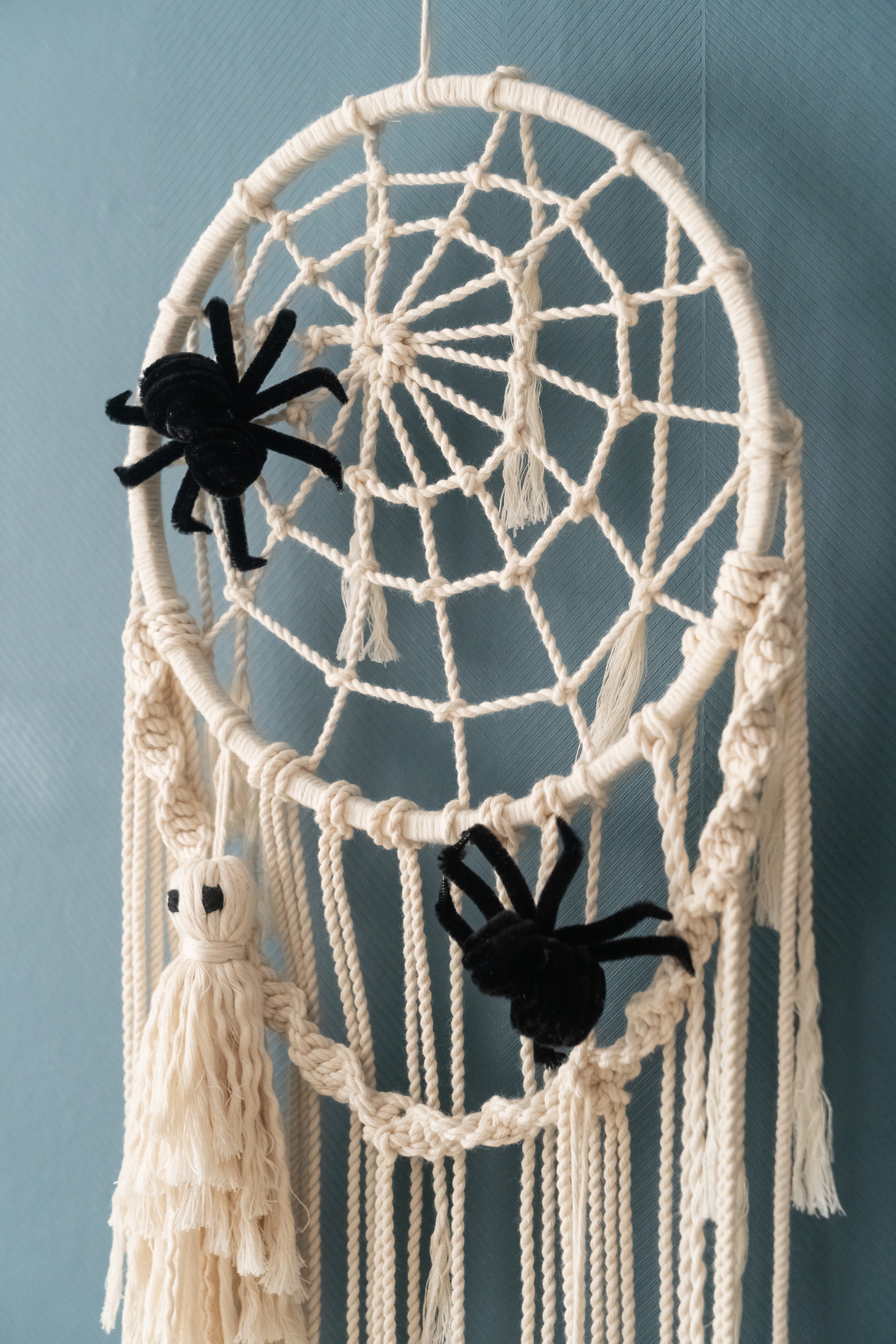 Ghost Spider Macrame Wall Hanging Halloween Wall Decor and Handmade Macrame Art U12