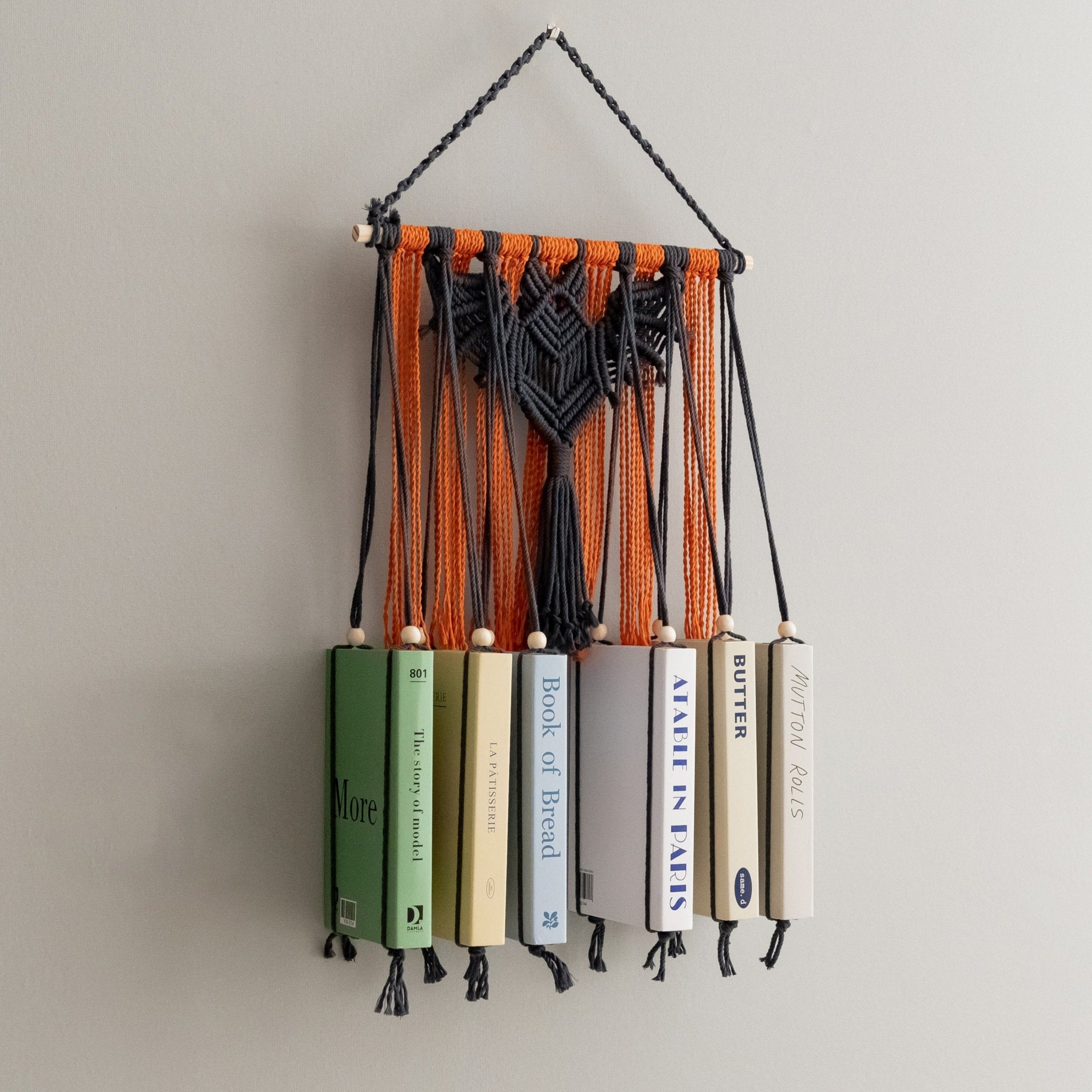 Macrame Bat-Inspired Wall Book Holder – Hanging Bookshelf Organizer H19