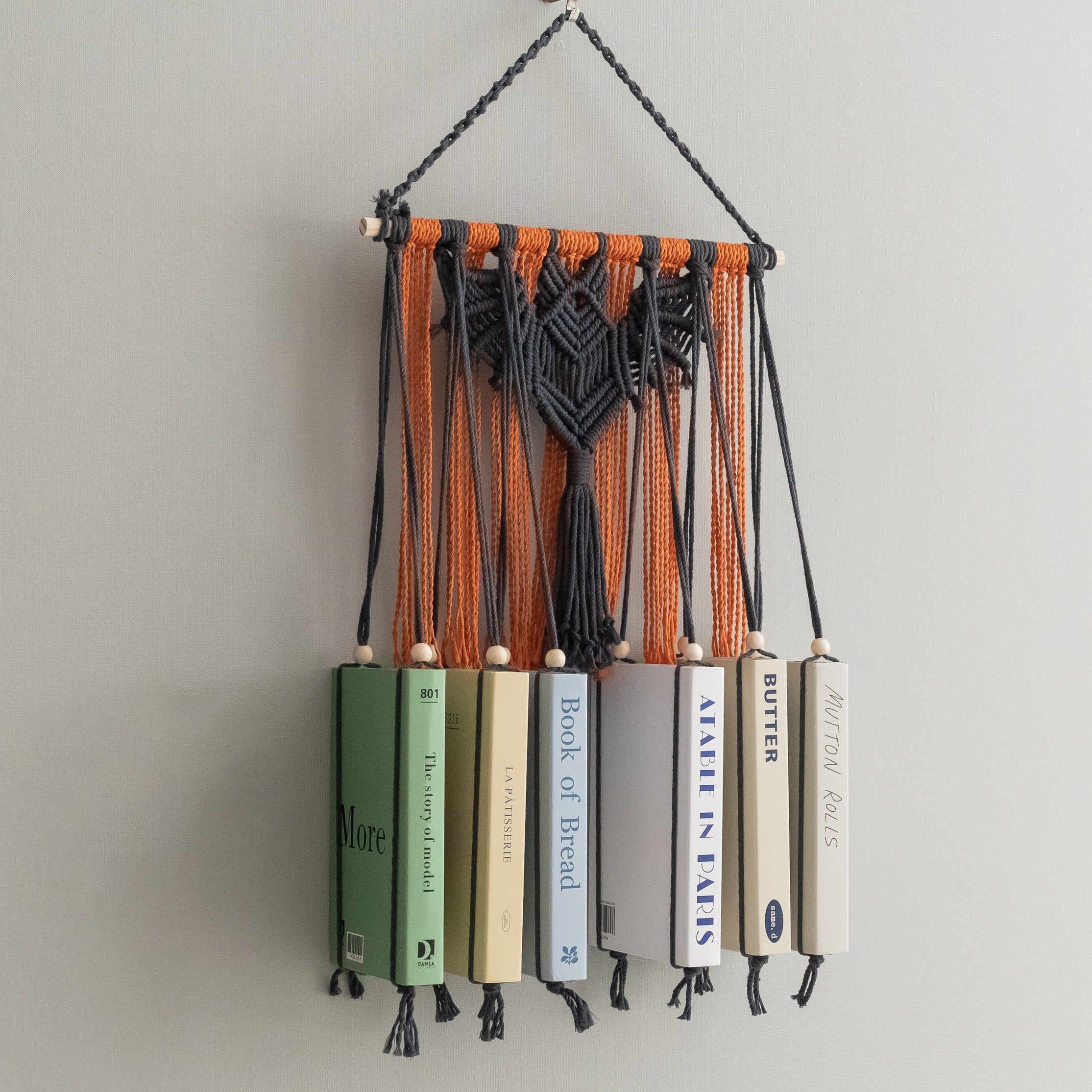Macrame Bat-Inspired Wall Book Holder for Hanging Book Storage H19