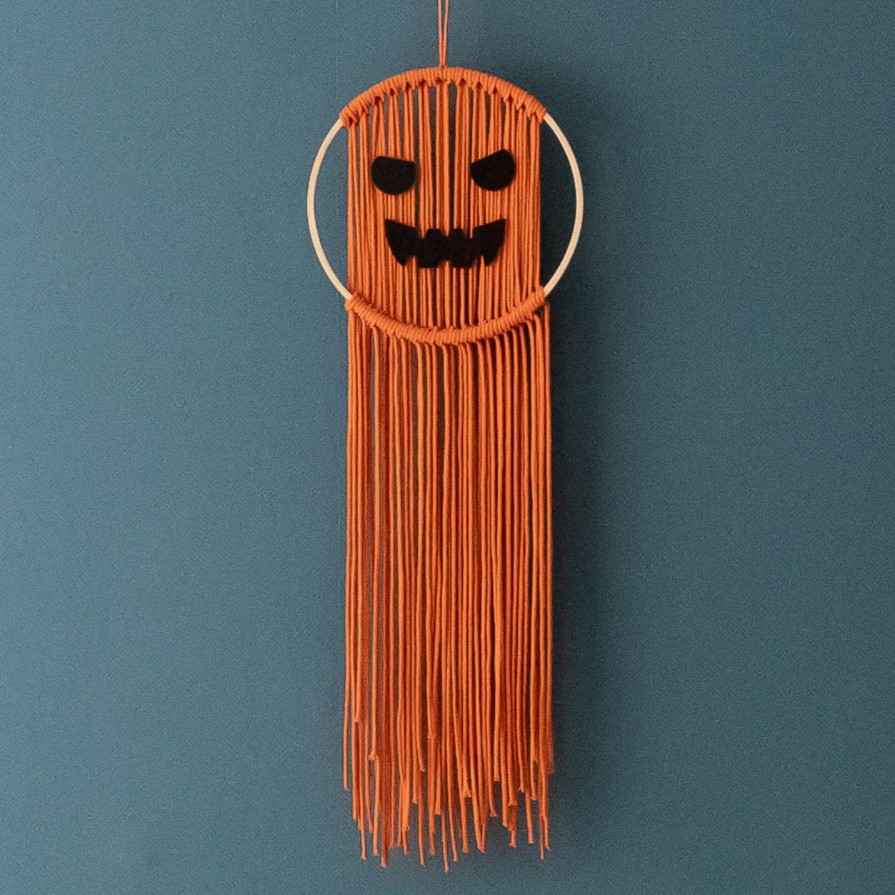 Macrame Pumpkin Ghost – Cotton Halloween Wall Hanging Decor V74