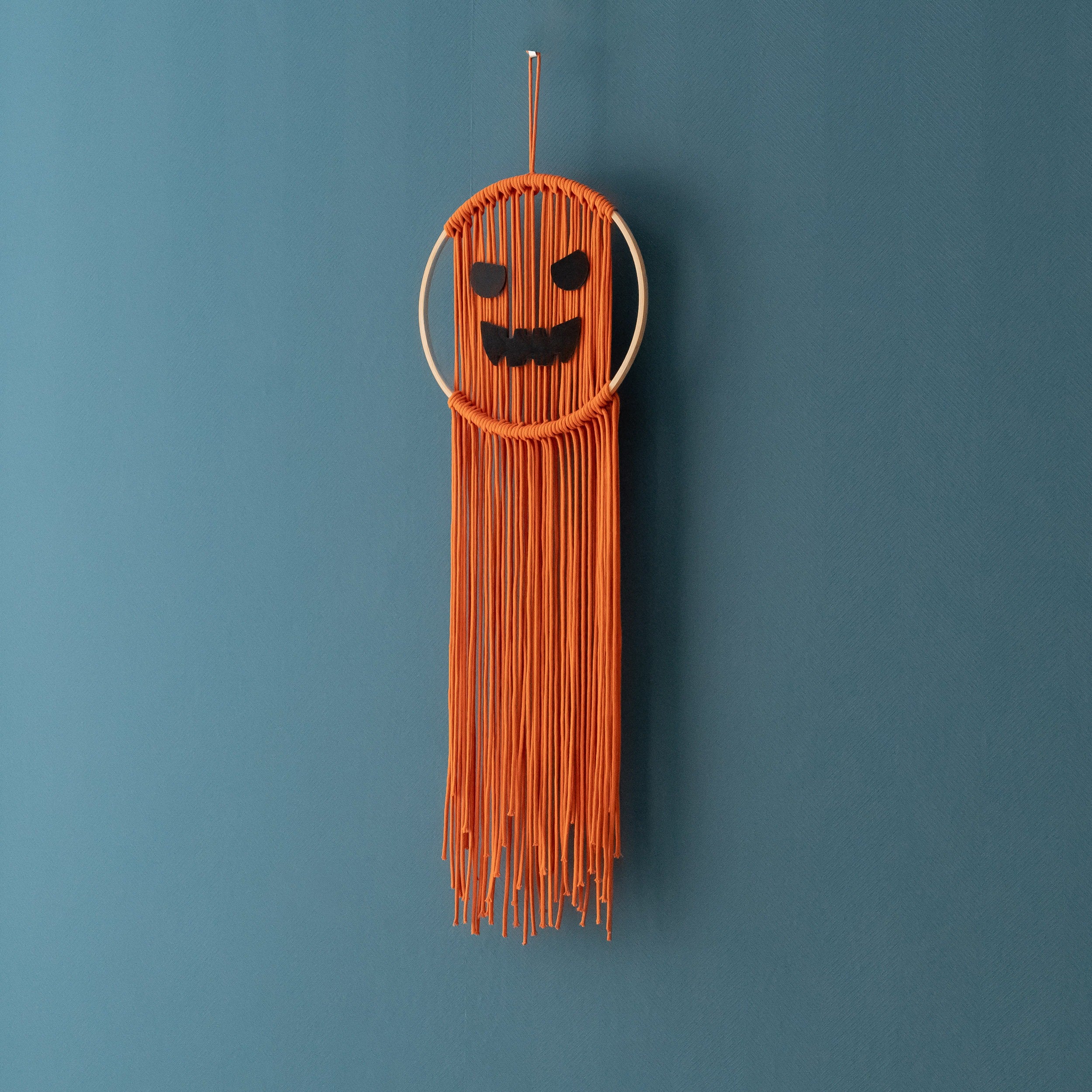 Macrame Pumpkin Ghost – Cotton Halloween Wall Hanging Decor V74
