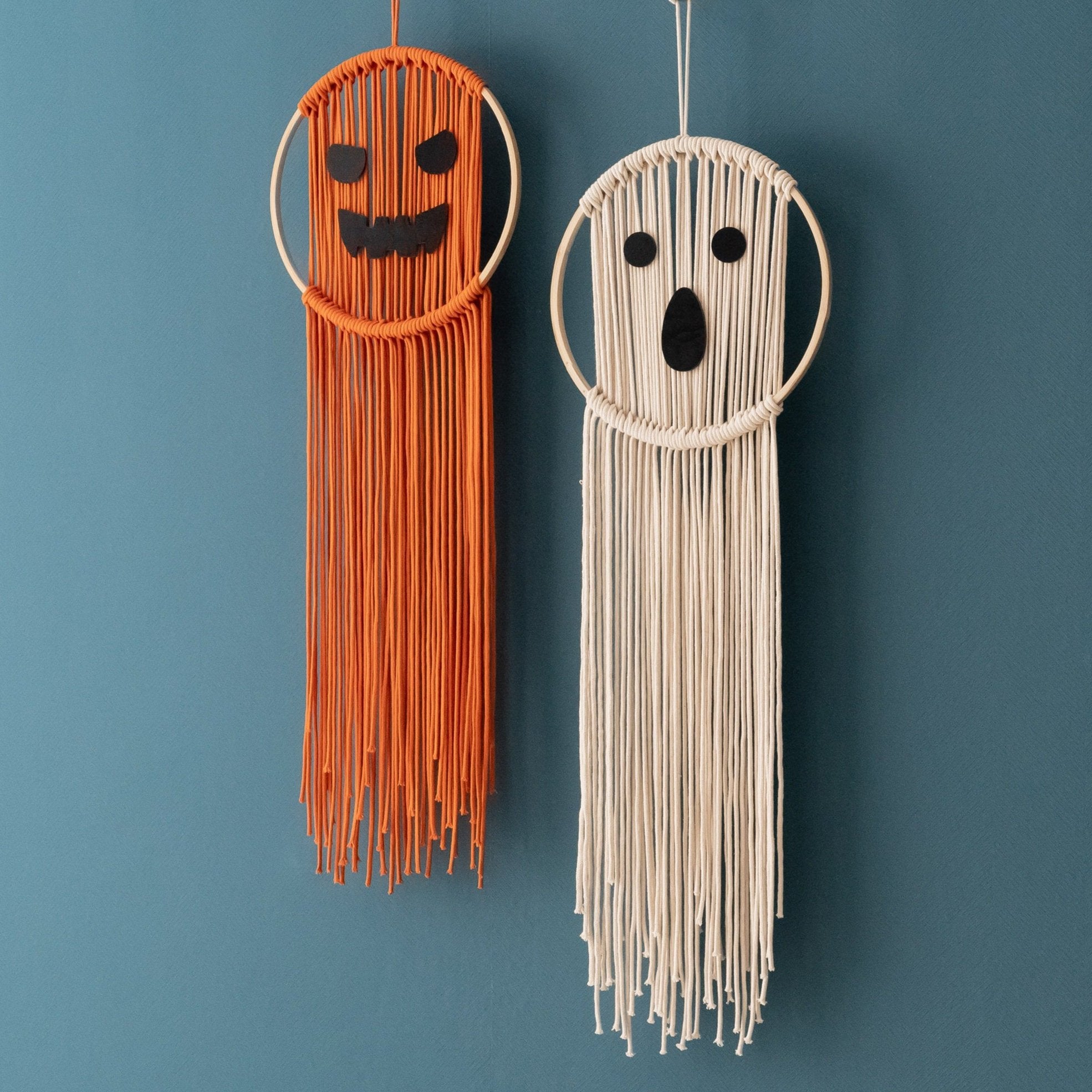 Macrame Pumpkin Ghost – Cotton Halloween Wall Hanging Decor V74