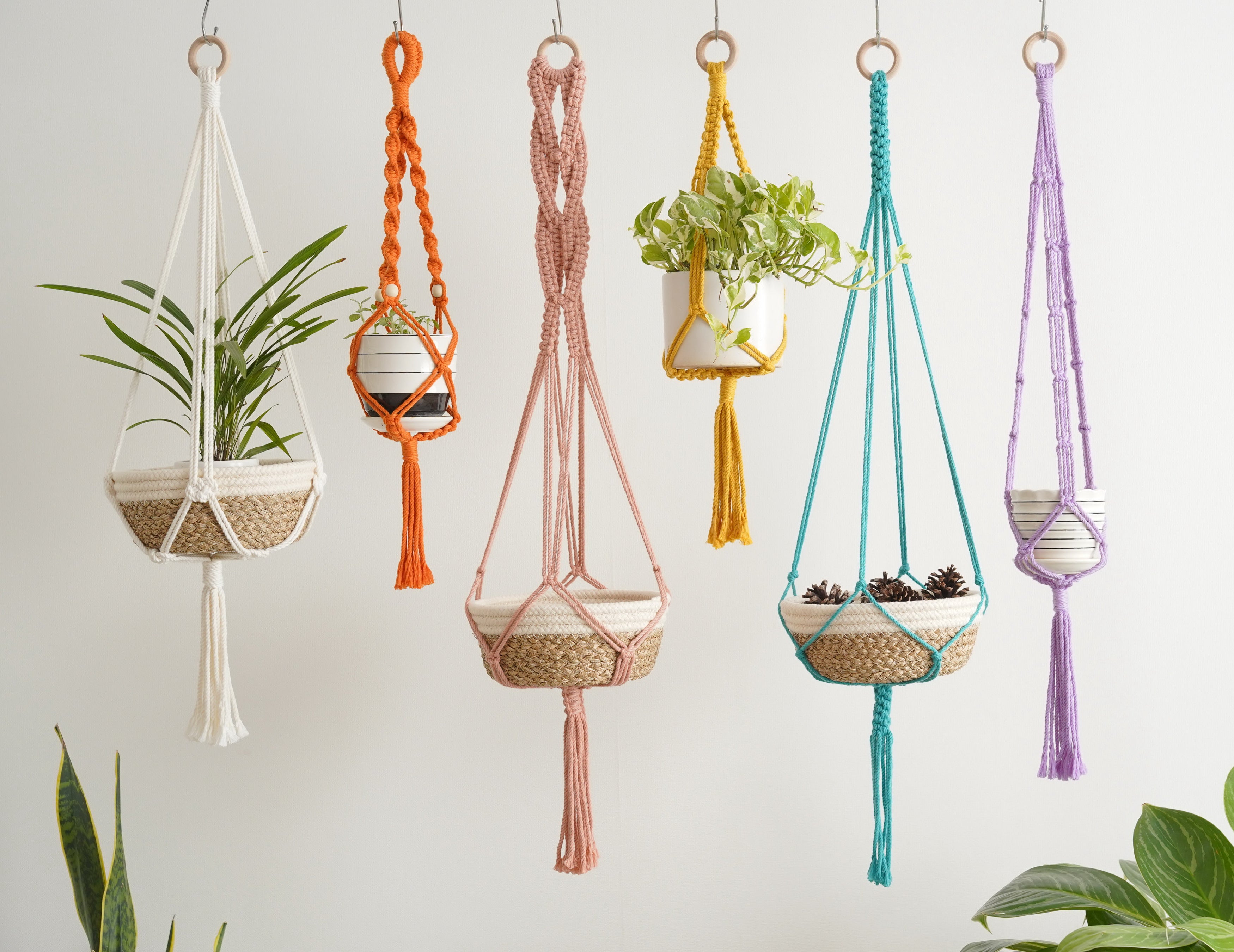 Minimalist Cotton Rope - Macrame Plant Hanger with Tassel Decor H13