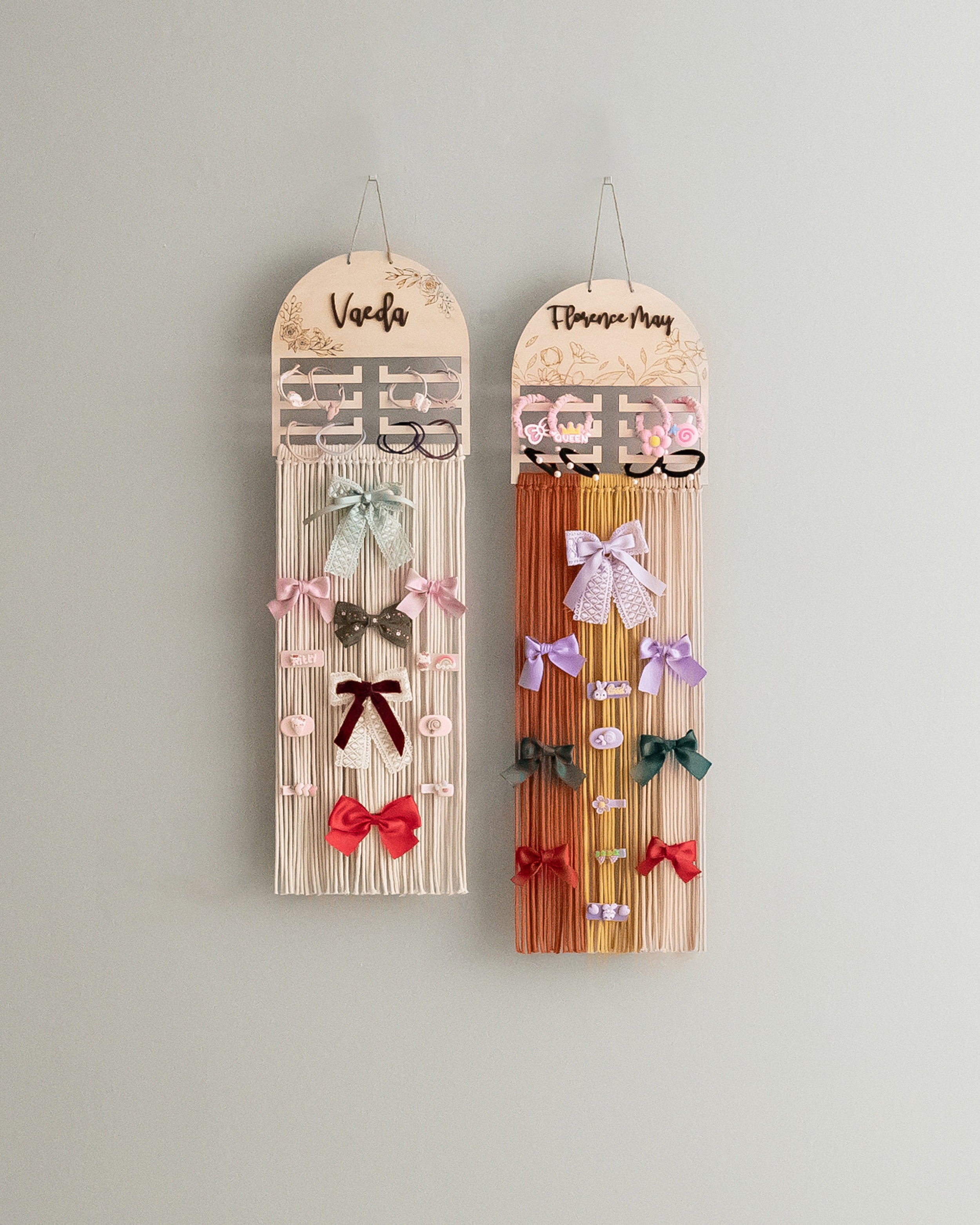 Personalized Macrame Bow Holder - Wooden Wall Organizer for Girls H97