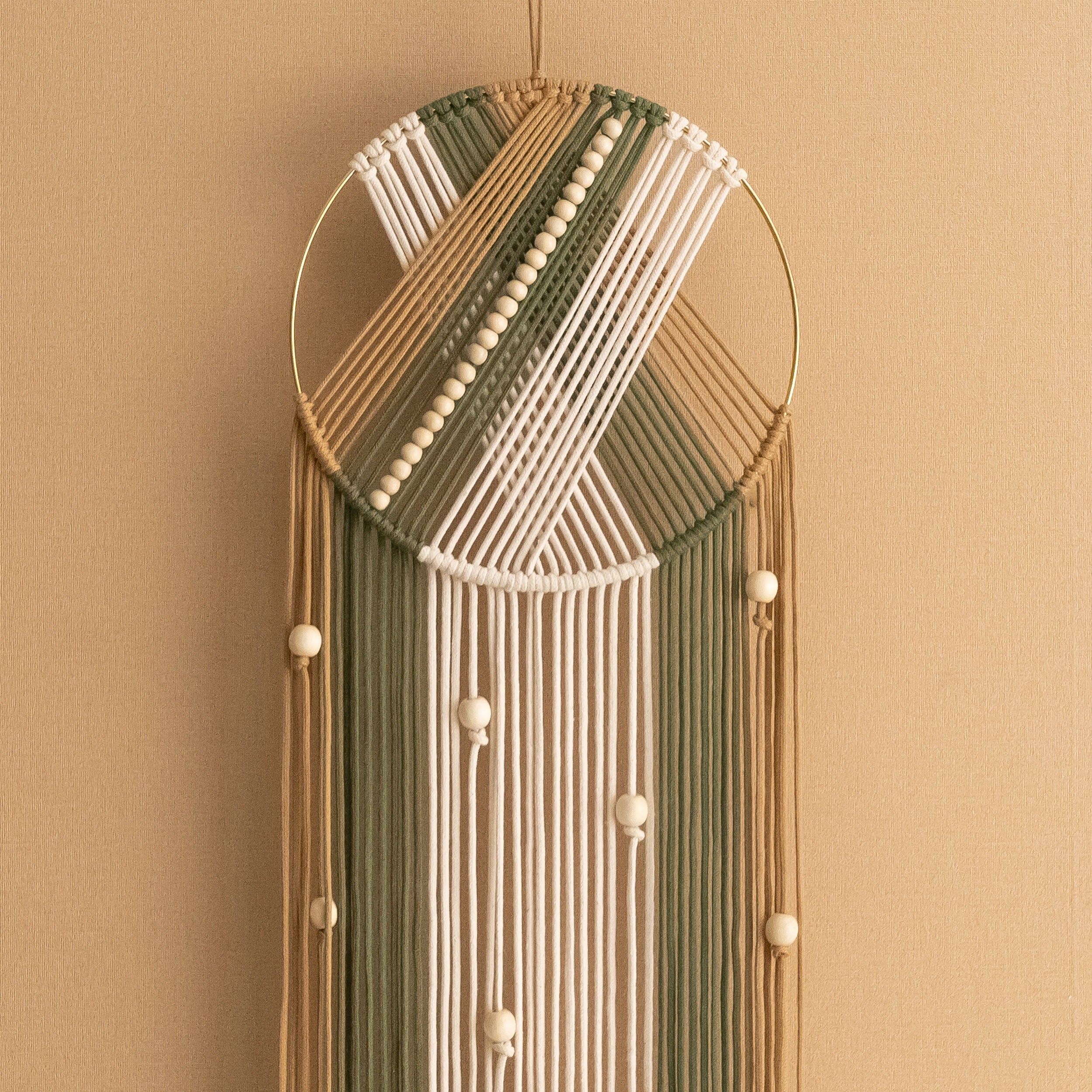 Macrame Dreamcatcher with Wooden Beads for Boho Wall Art V50