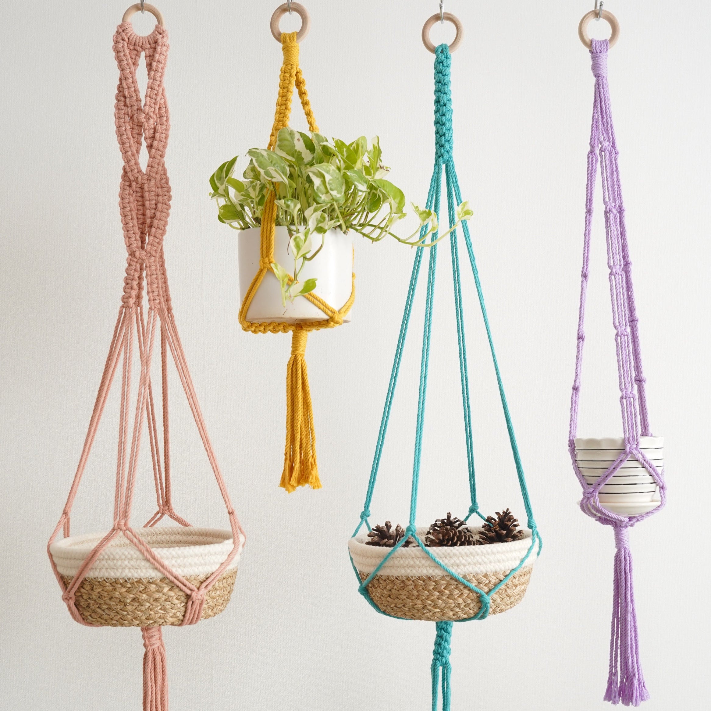 Minimalist Cotton Rope - Macrame Plant Hanger with Tassel Decor H13