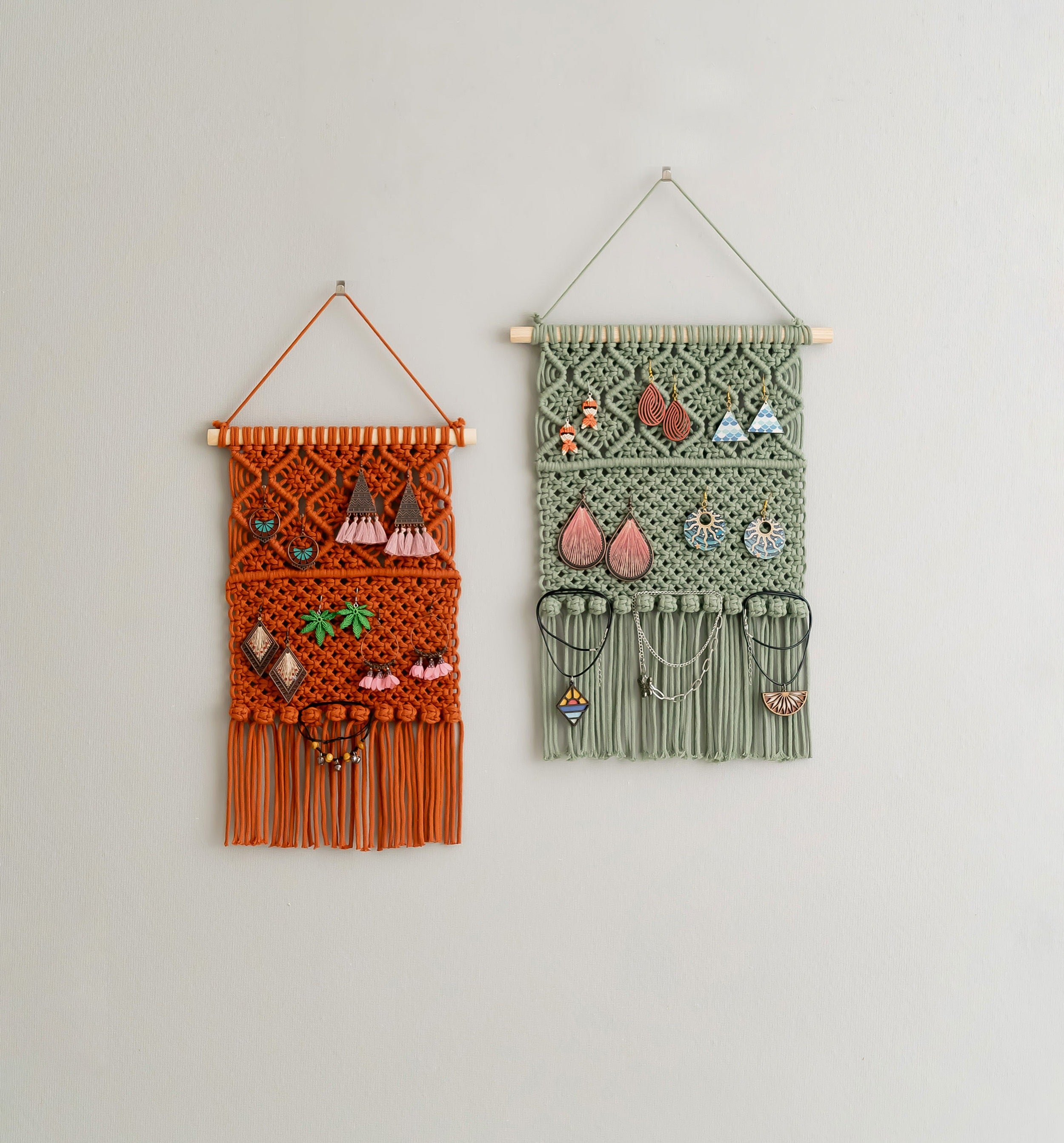 Boho Macrame Earring Holder – Handmade Jewelry Display Organizer I35