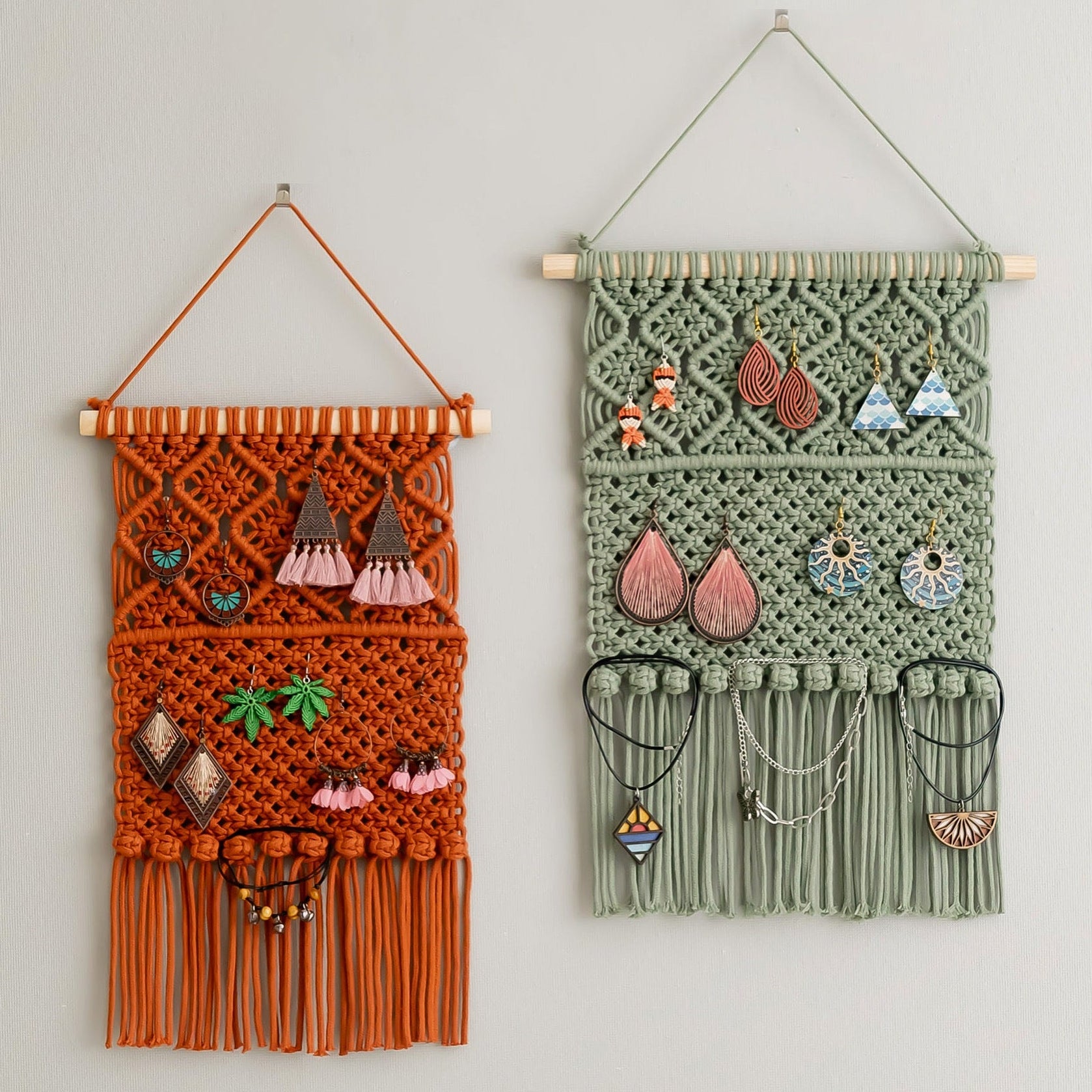 Boho Macrame Earring Holder – Handmade Jewelry Display Organizer I35