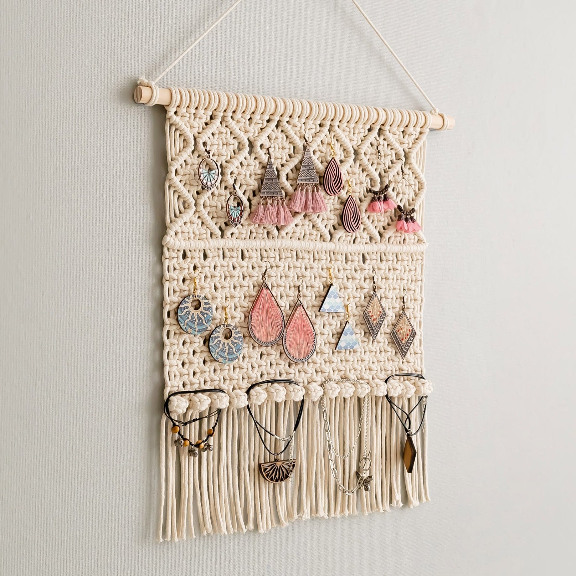 Macrame Jewelry Hanger Macrame Cord for Wall Jewelry Organizer I35