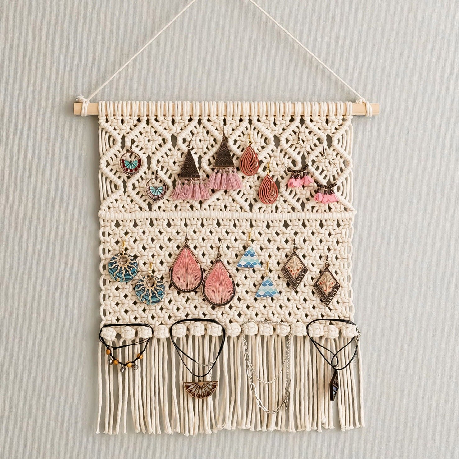 Macrame Jewelry Hanger Macrame Cord for Wall Jewelry Organizer I35