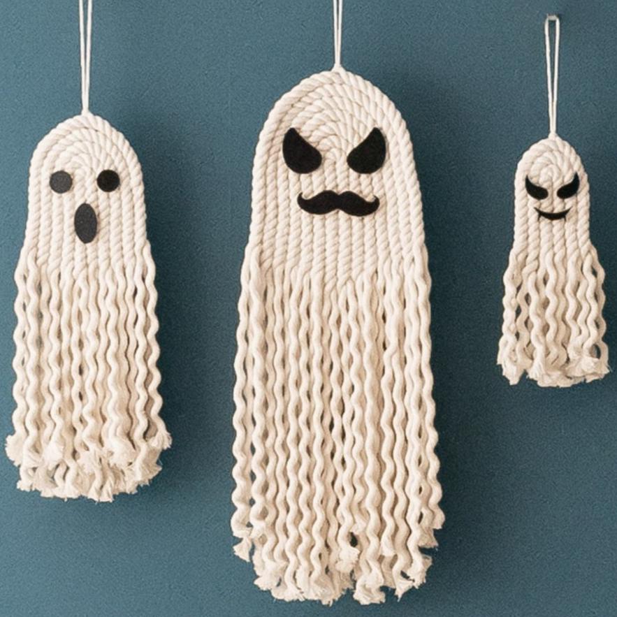 Macrame Ghost Halloween Decor – Spooky Cotton Wall Hanging V72