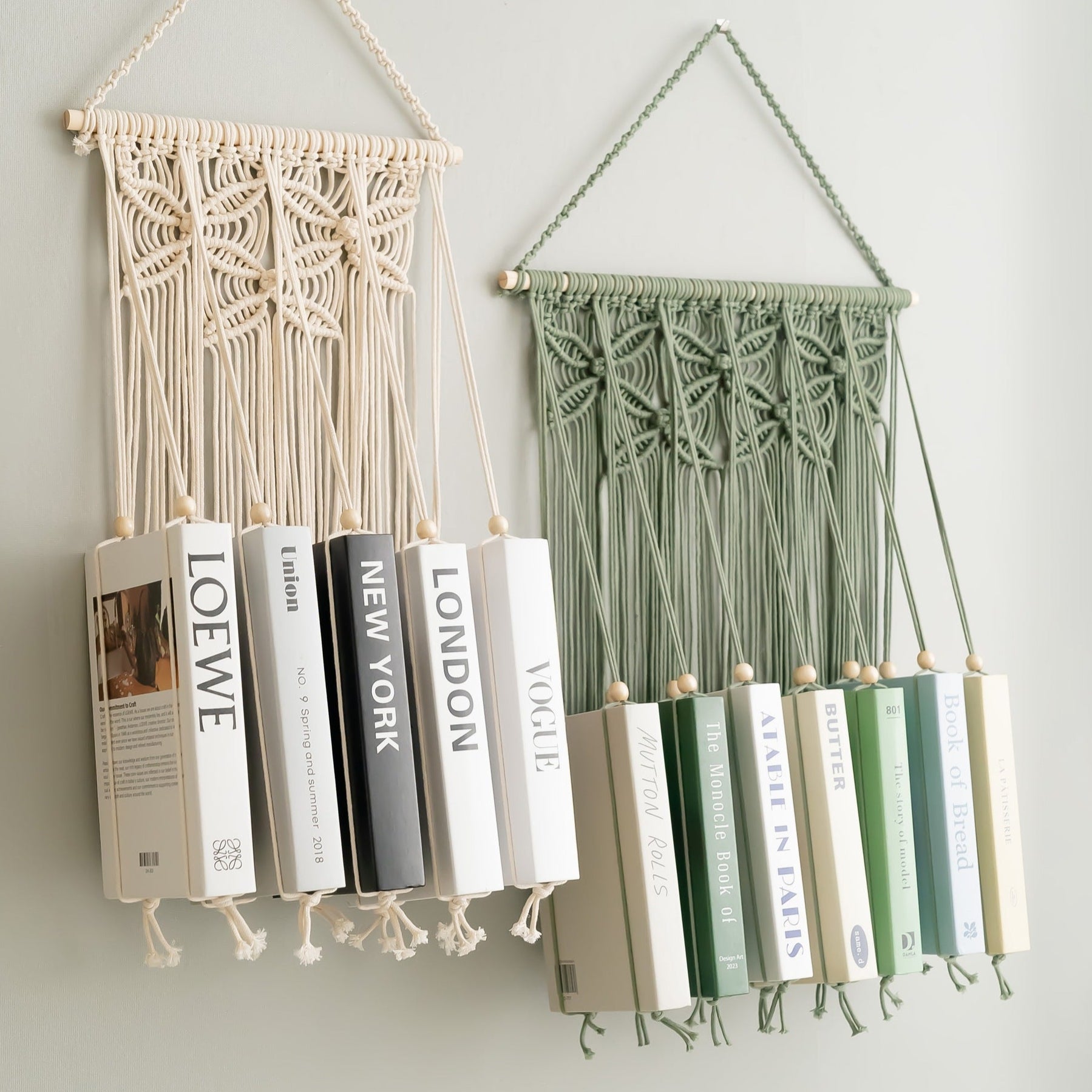 Macrame Book Holder – Boho Wall Hanging Bookshelf I40