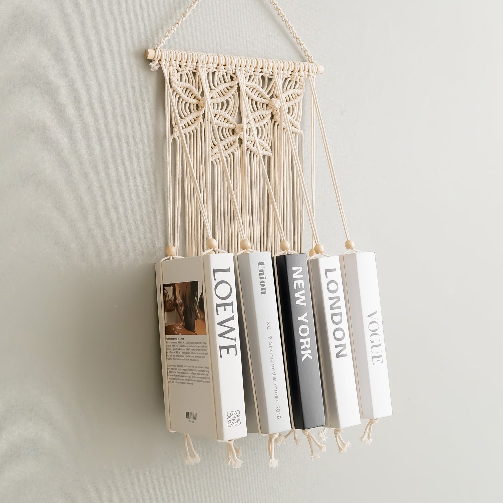 Macrame Book Holder for Wall Book Organizer and Minimalist Decor I40