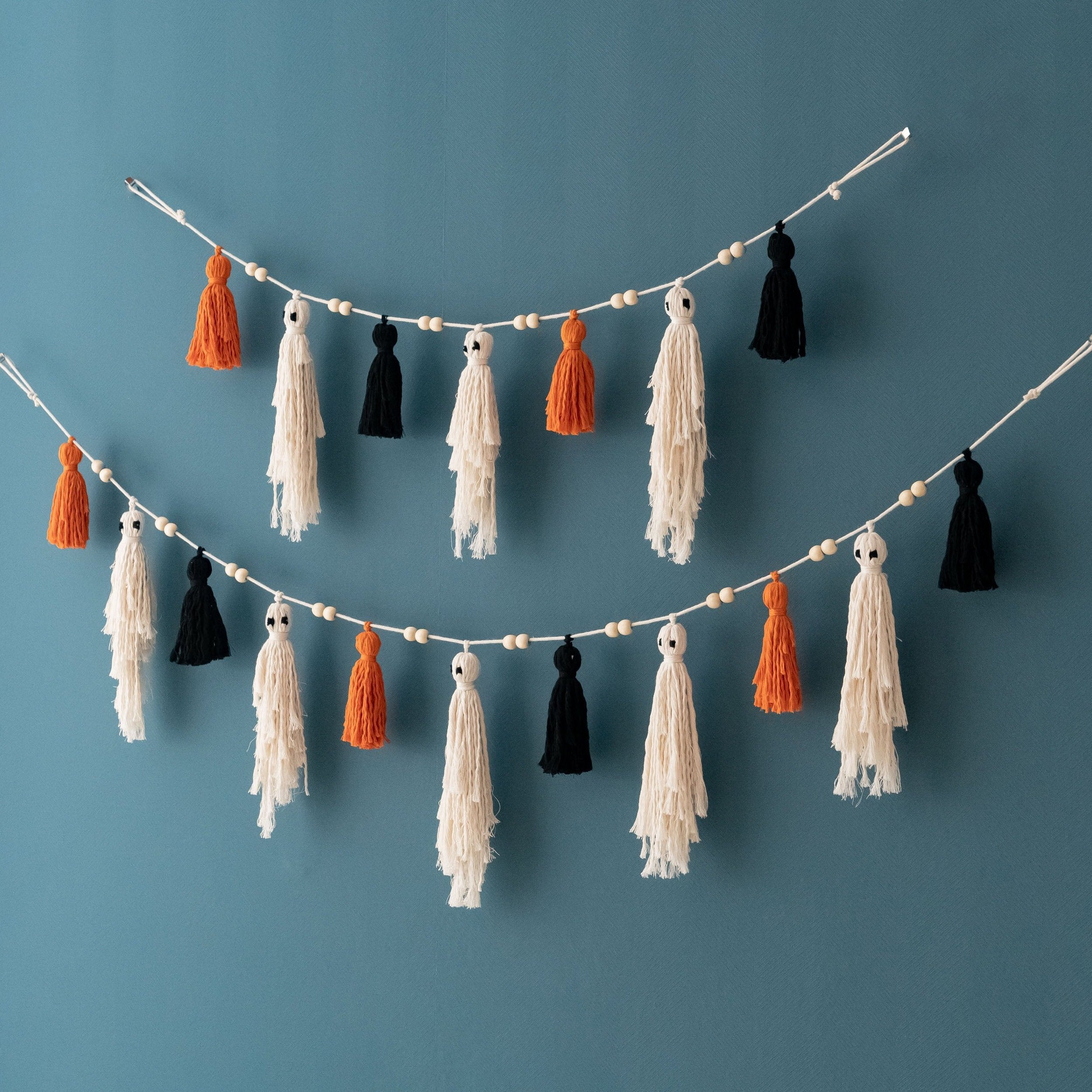 Macrame Ghost Garland – Cotton Halloween Party Wall Decor V75