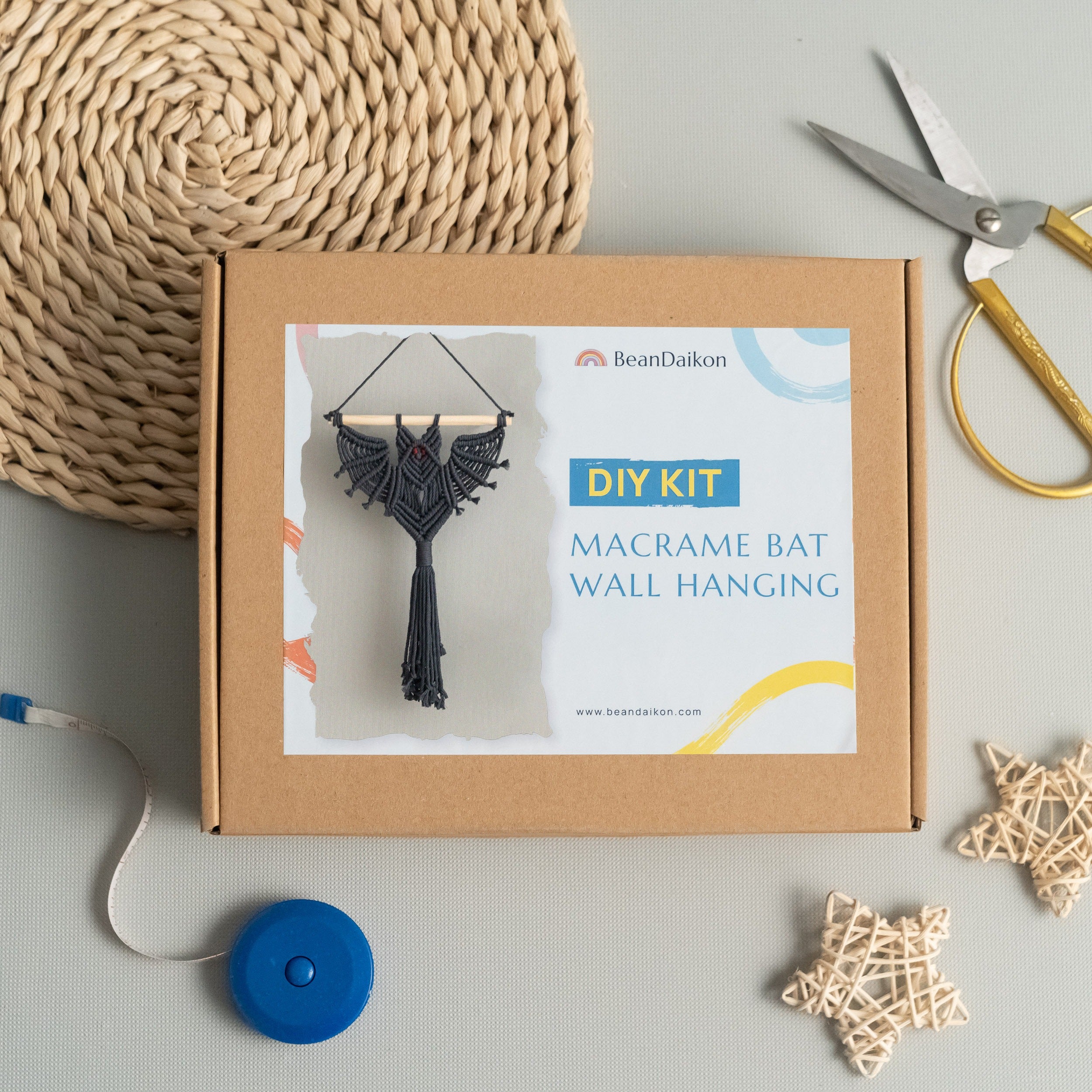 Macrame Bat DIY Kit – Wall Hanging Craft Kit with Macrame Cord K30