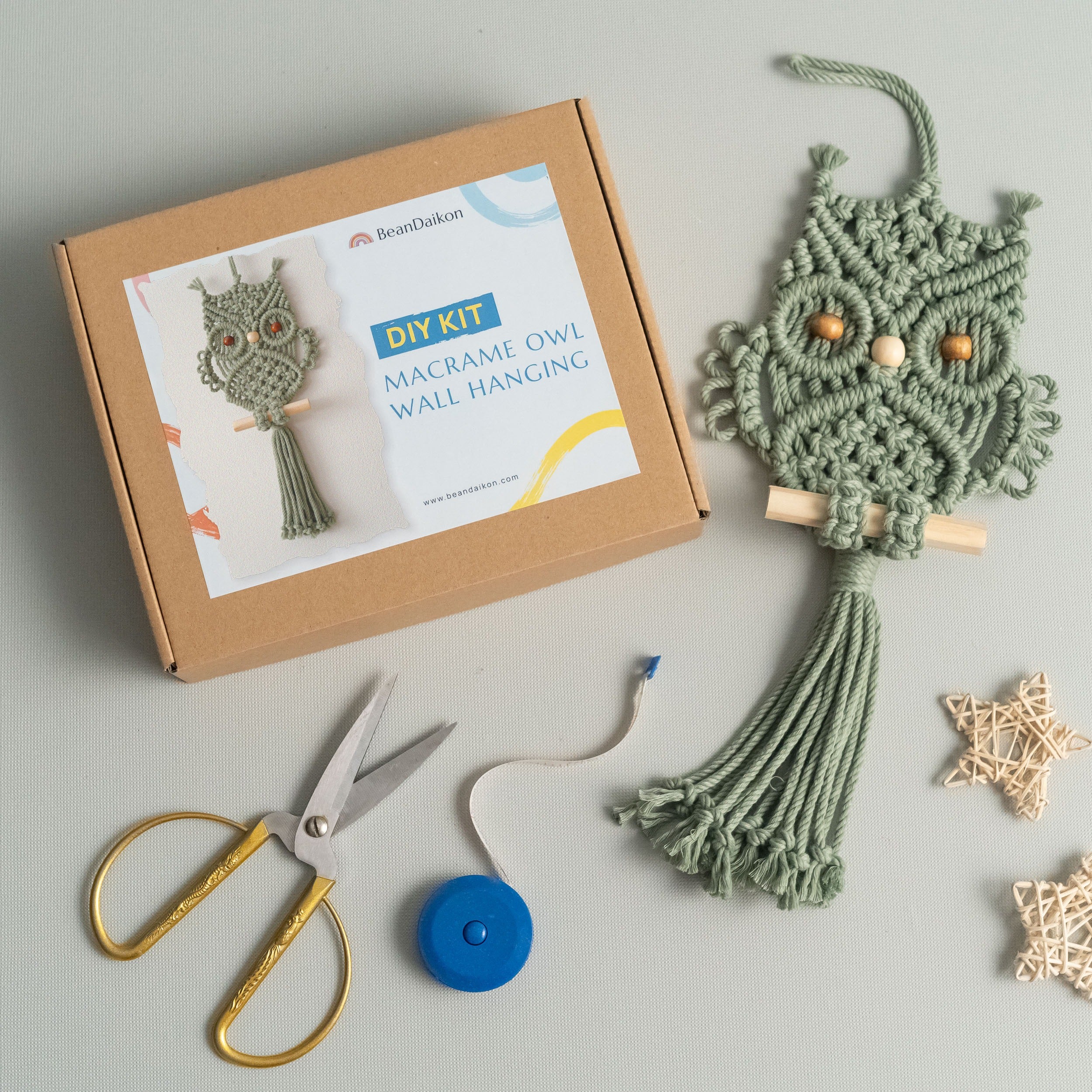 Macrame Owl Kit – DIY Owl Wall Decor with Macrame Cord K51