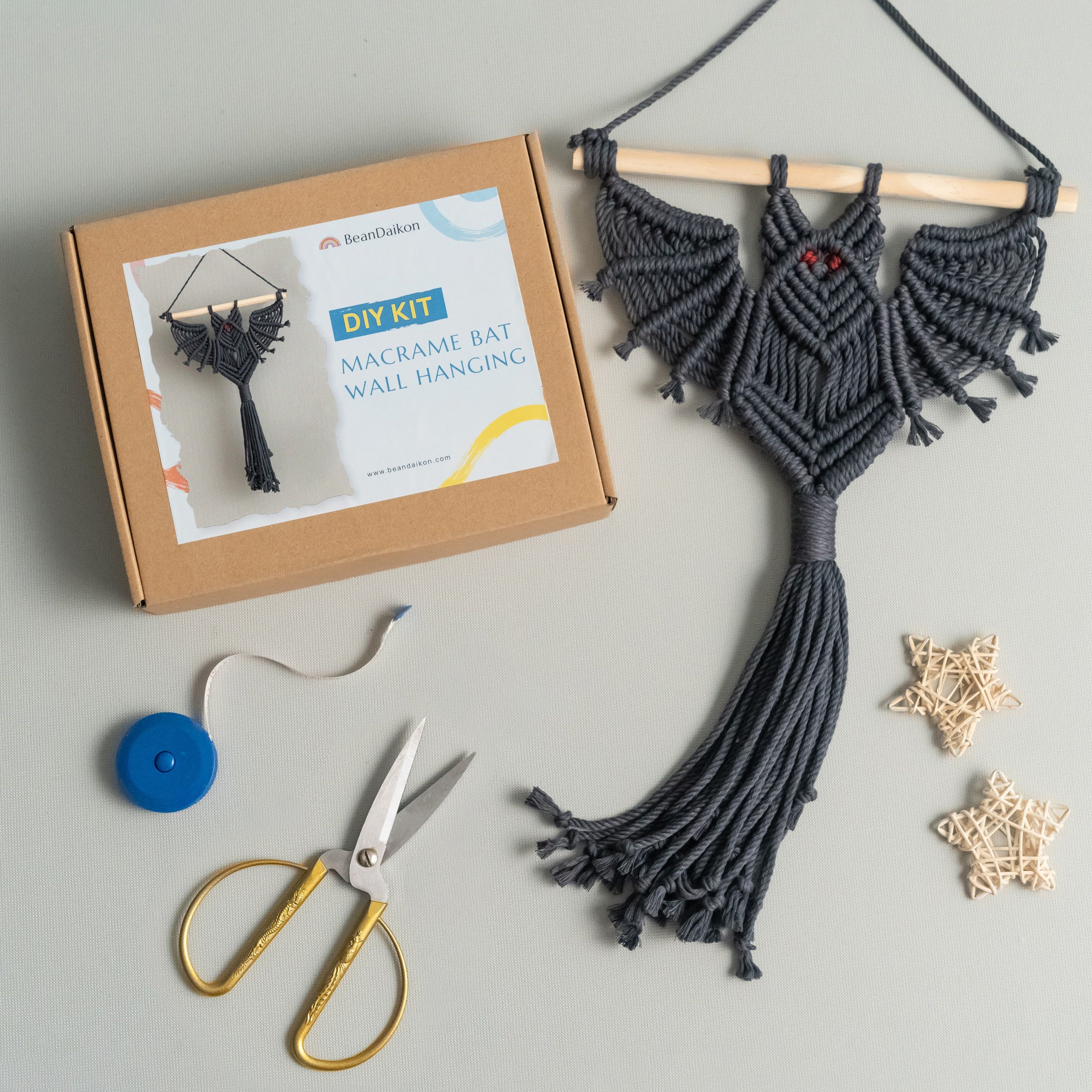 Macrame Bat Wall Decor DIY Kit For Unique Boho Home Style