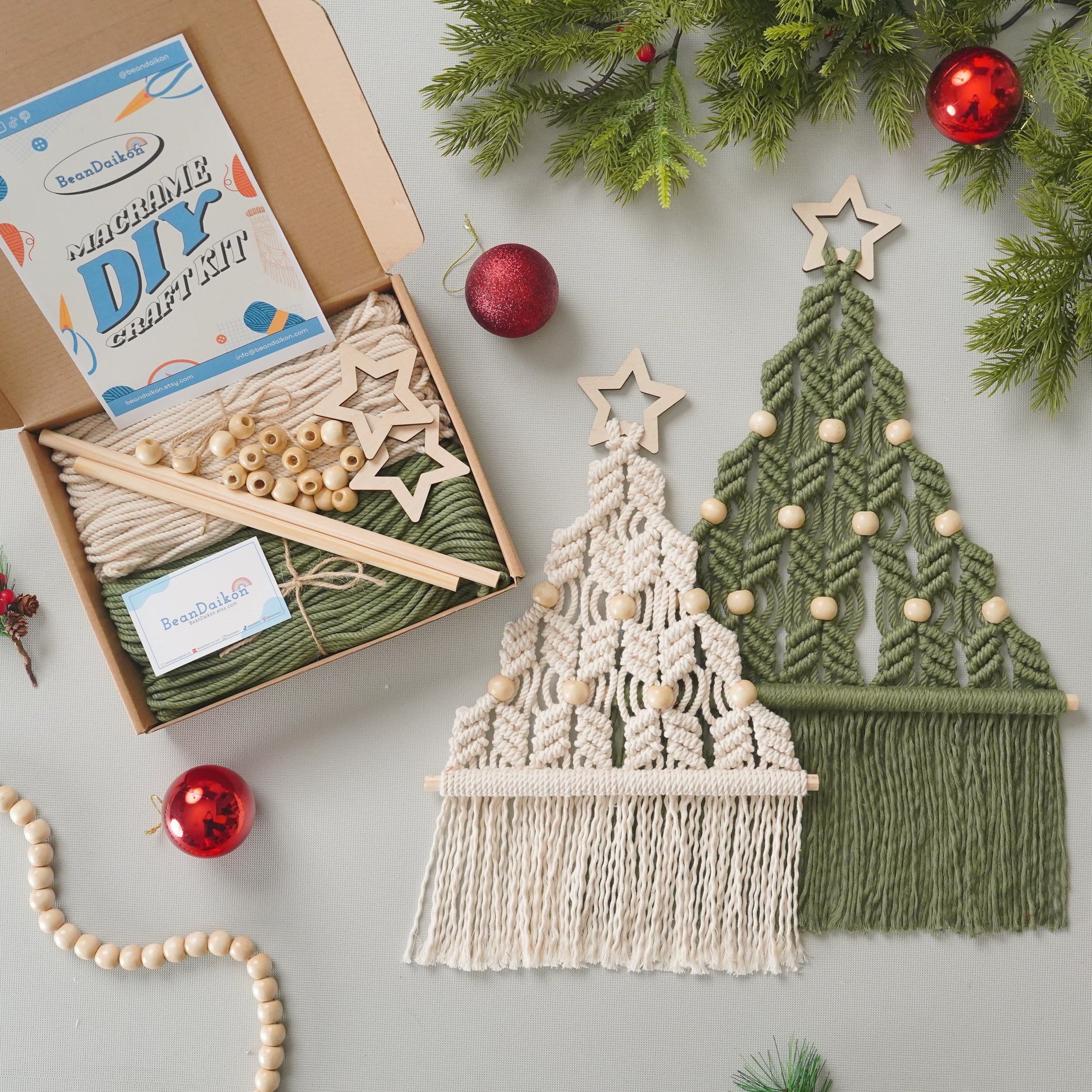 Christmas DIY Wall Decor – Cotton Macrame Tree Kit with Wood Beads K20
