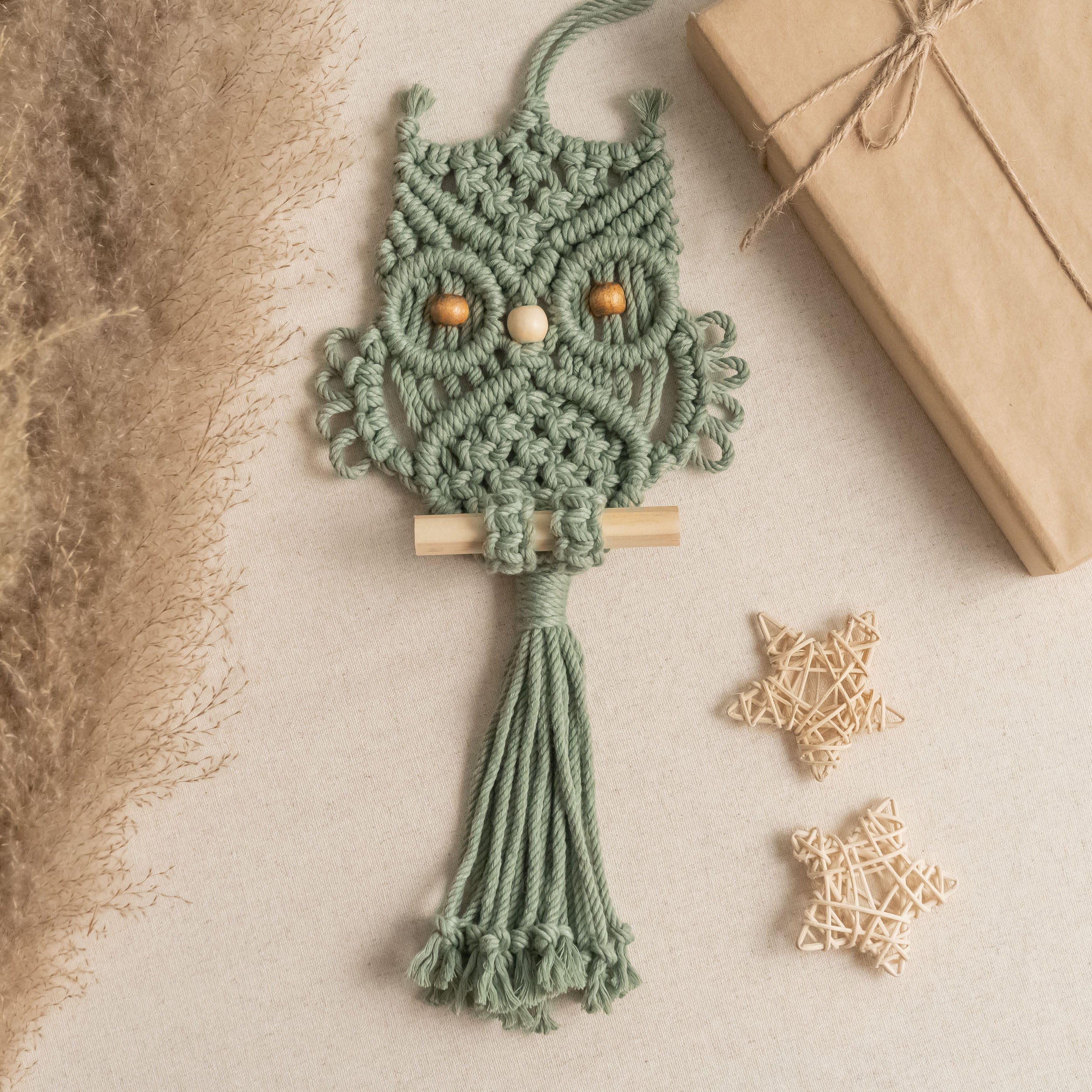 Macrame Owl Kit – DIY Owl Wall Decor with Macrame Cord K51