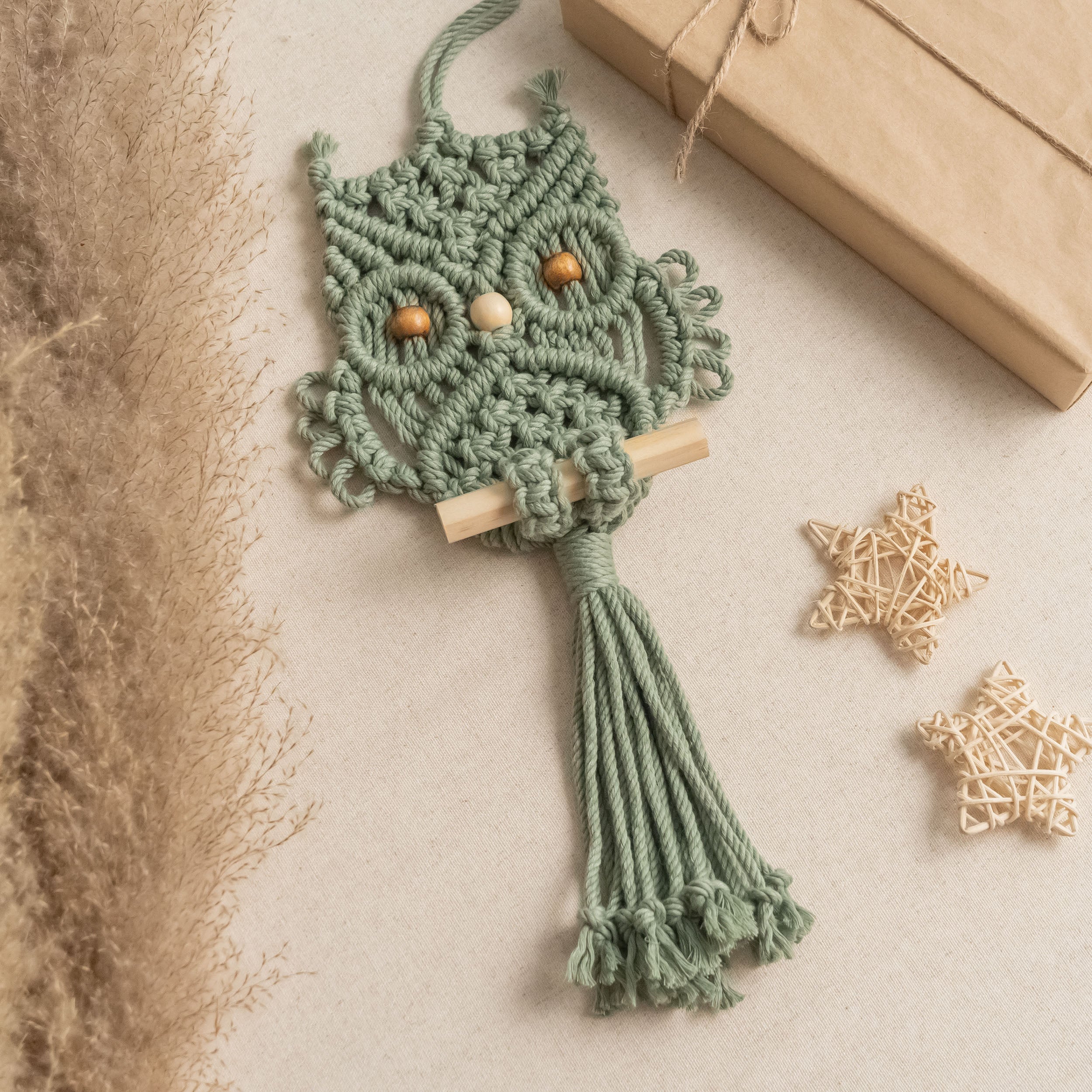 Macrame Owl Kit – DIY Owl Wall Decor with Macrame Cord K51