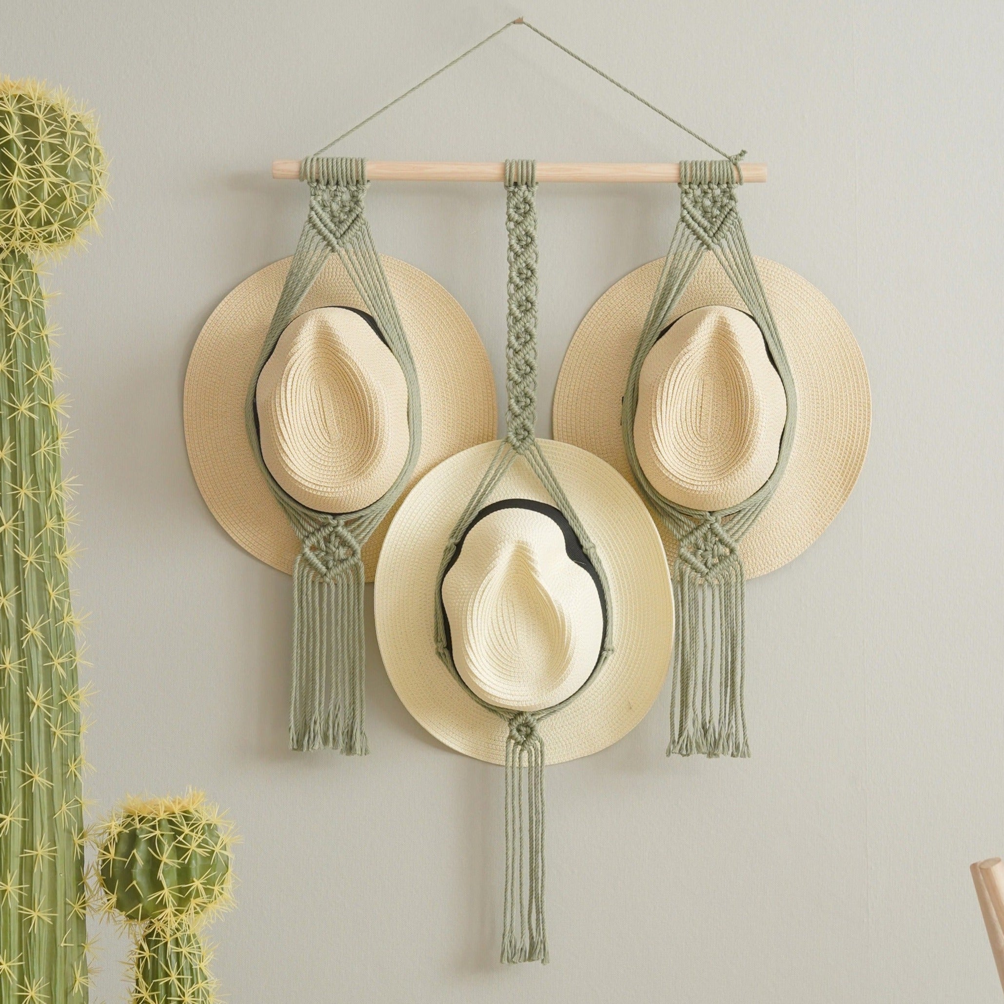 Macrame Hat Organizer Combo – Hanging Wall Hat Holder Boho Decor H12