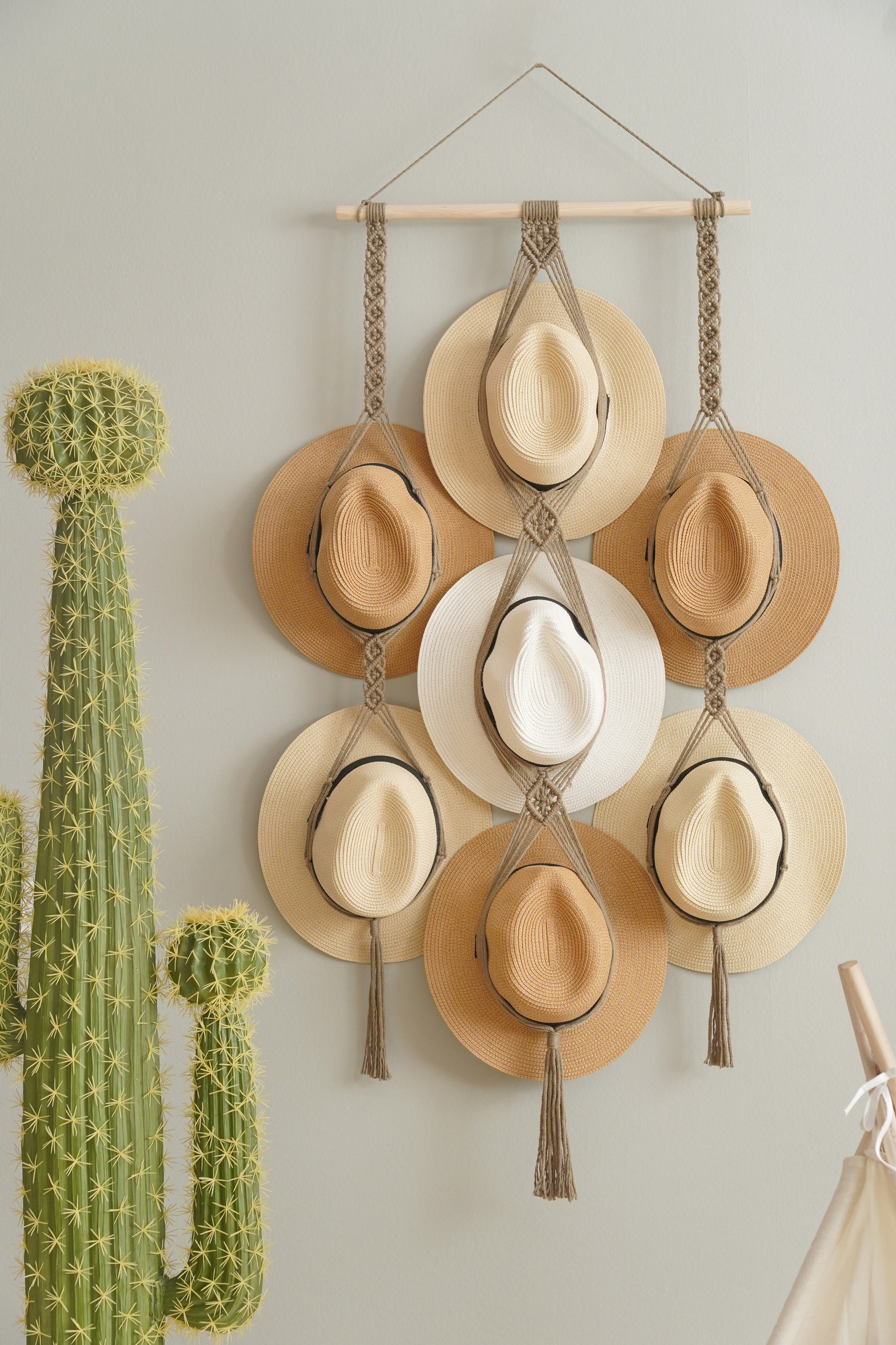 Macrame Hat Organizer Combo – Hanging Wall Hat Holder Boho Decor H12