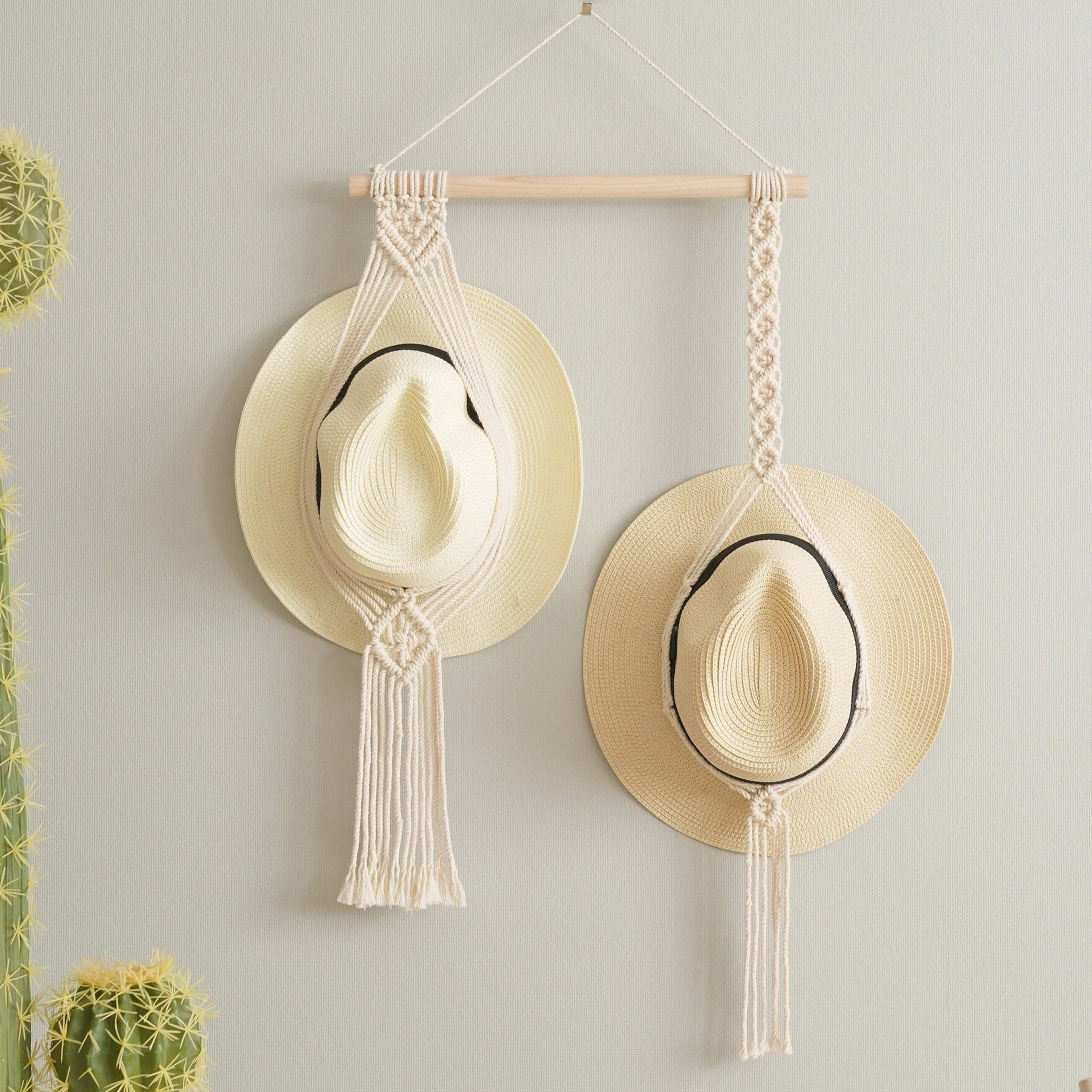 Macrame Hat Organizer Combo – Hanging Wall Hat Holder Boho Decor H12