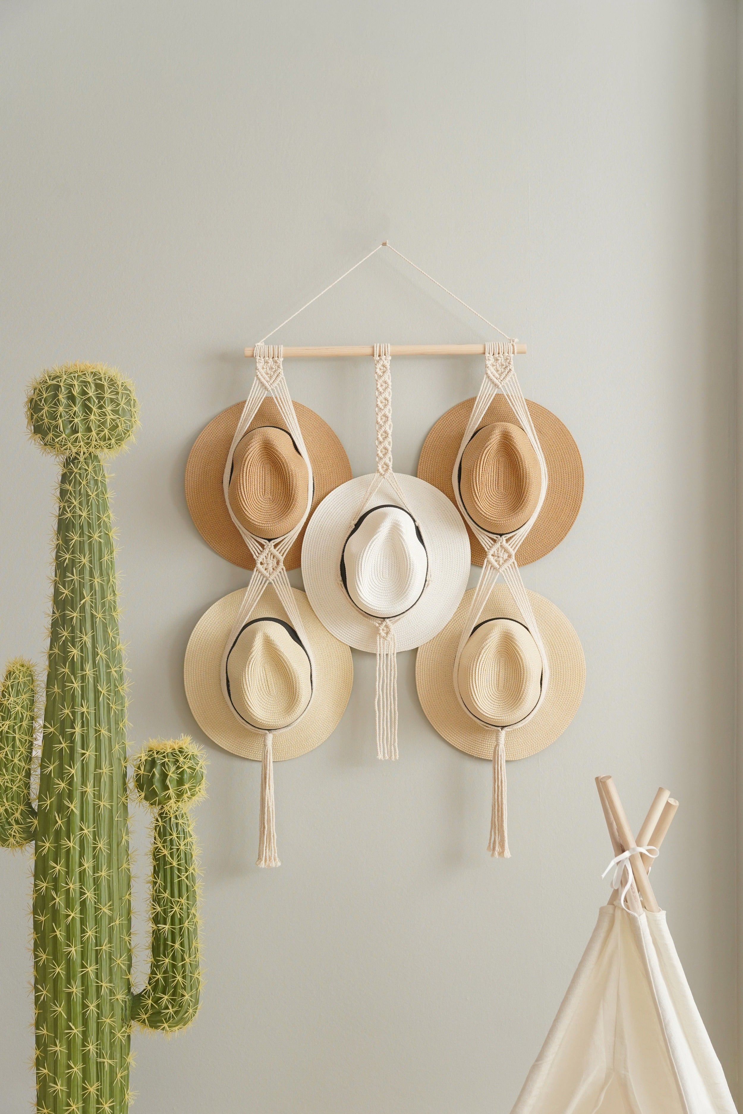 Macrame Hat Organizer Combo – Hanging Wall Hat Holder Boho Decor H12